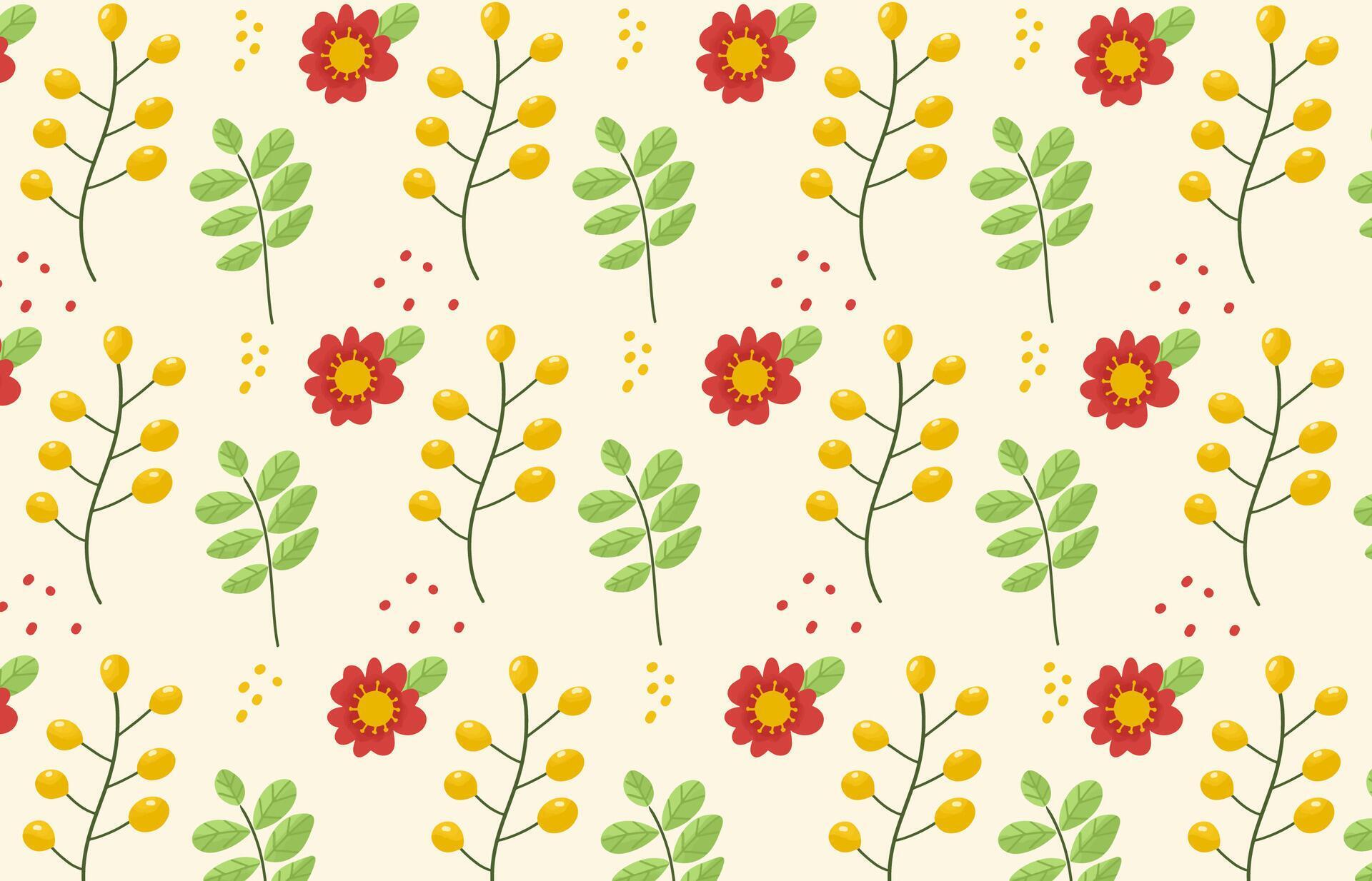 
									Seamless Wild Spring Pattern for Fabric, Textile, Wallpaper, and Design Projects. Yellow and Red Spring flowers on Yellow Background Stock Free