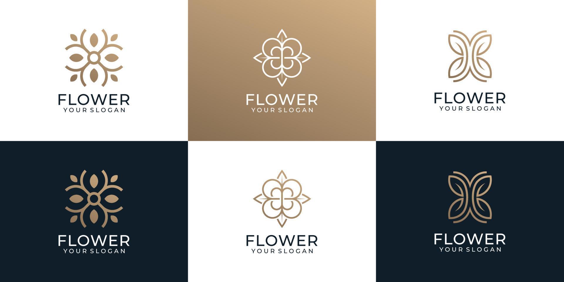 Set of minimalist monogram flower logo for spa decoration yoga boutique Stock Free and Free SVG