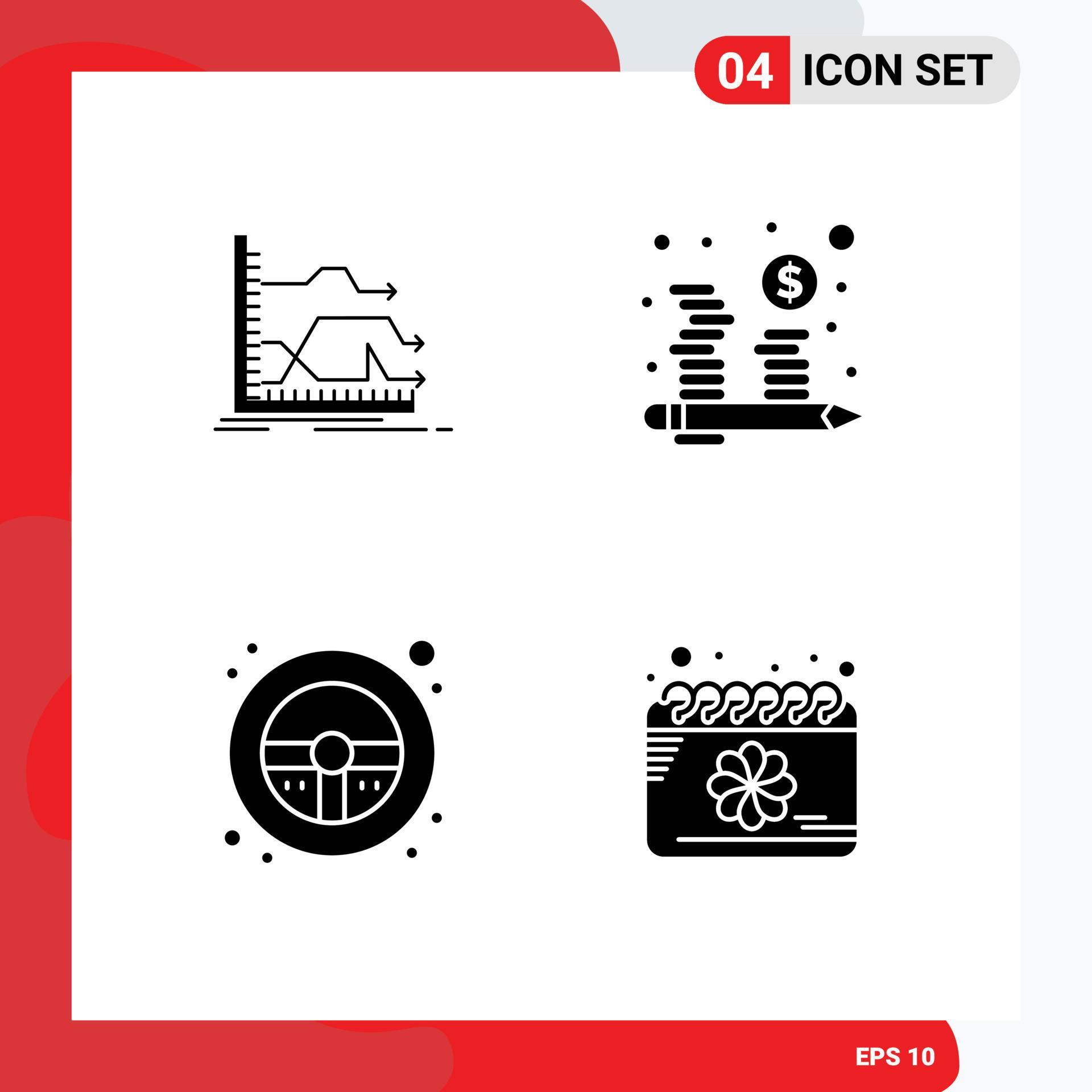 4 Thematic Vector Solid Glyphs and Editable Symbols of arrows helm market coins steering wheel Editable Vector Design Elements Stock Free