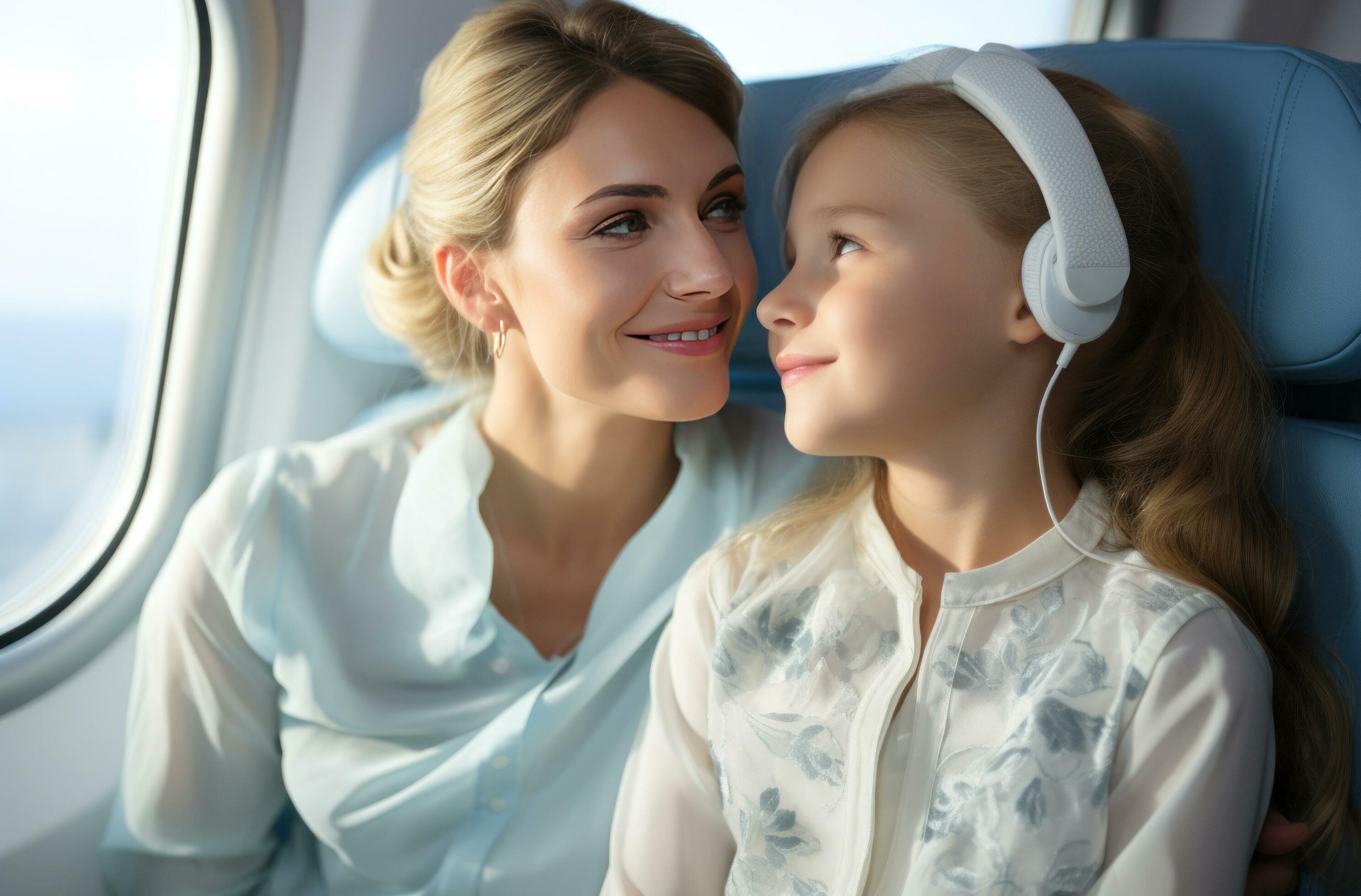 AI generated women travelling with family on flights Stock Free