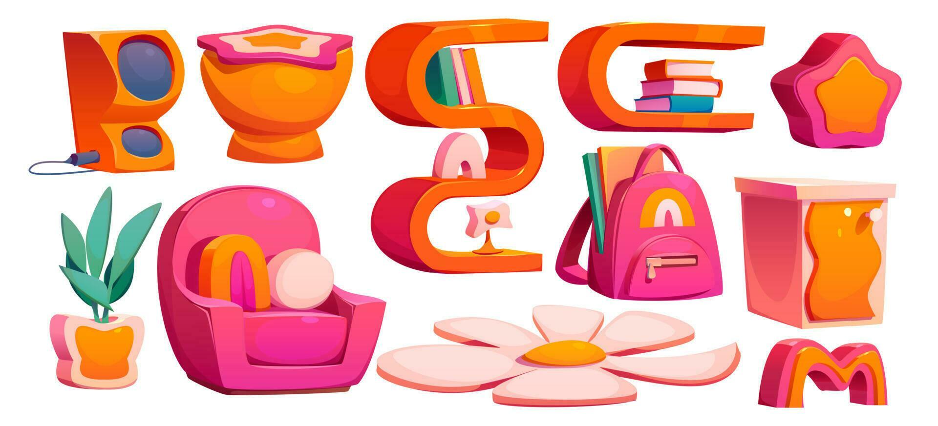 Pink y2k girl room furniture set and daisy flower Stock Free