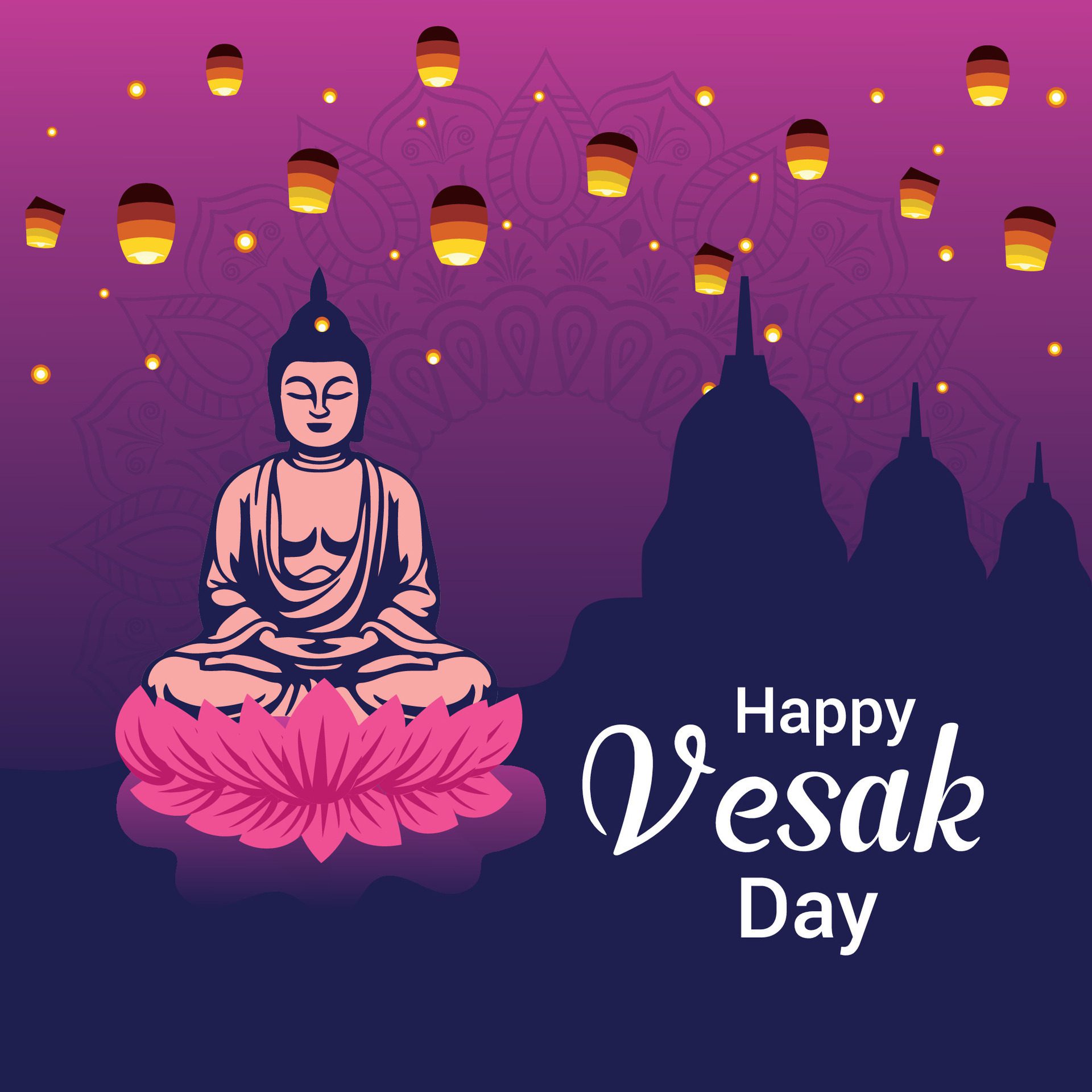 Flat vesak day illustration festival celebration social media post and vesak day Banner Free Vector