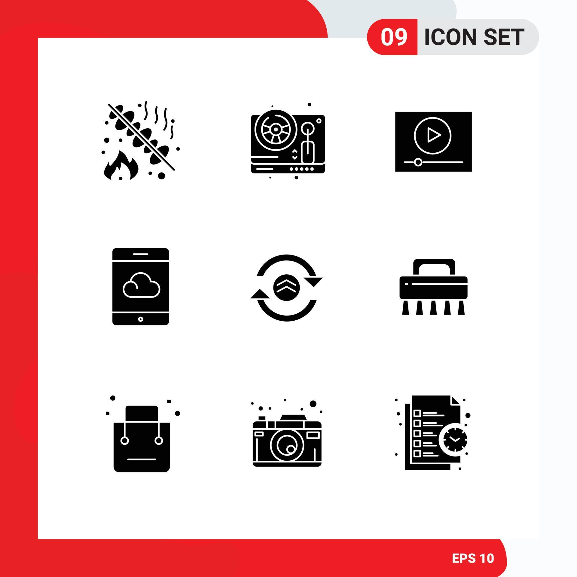 Modern Set of 9 Solid Glyphs and symbols such as reload arrow video smartphone backup Editable Vector Design Elements Stock Free