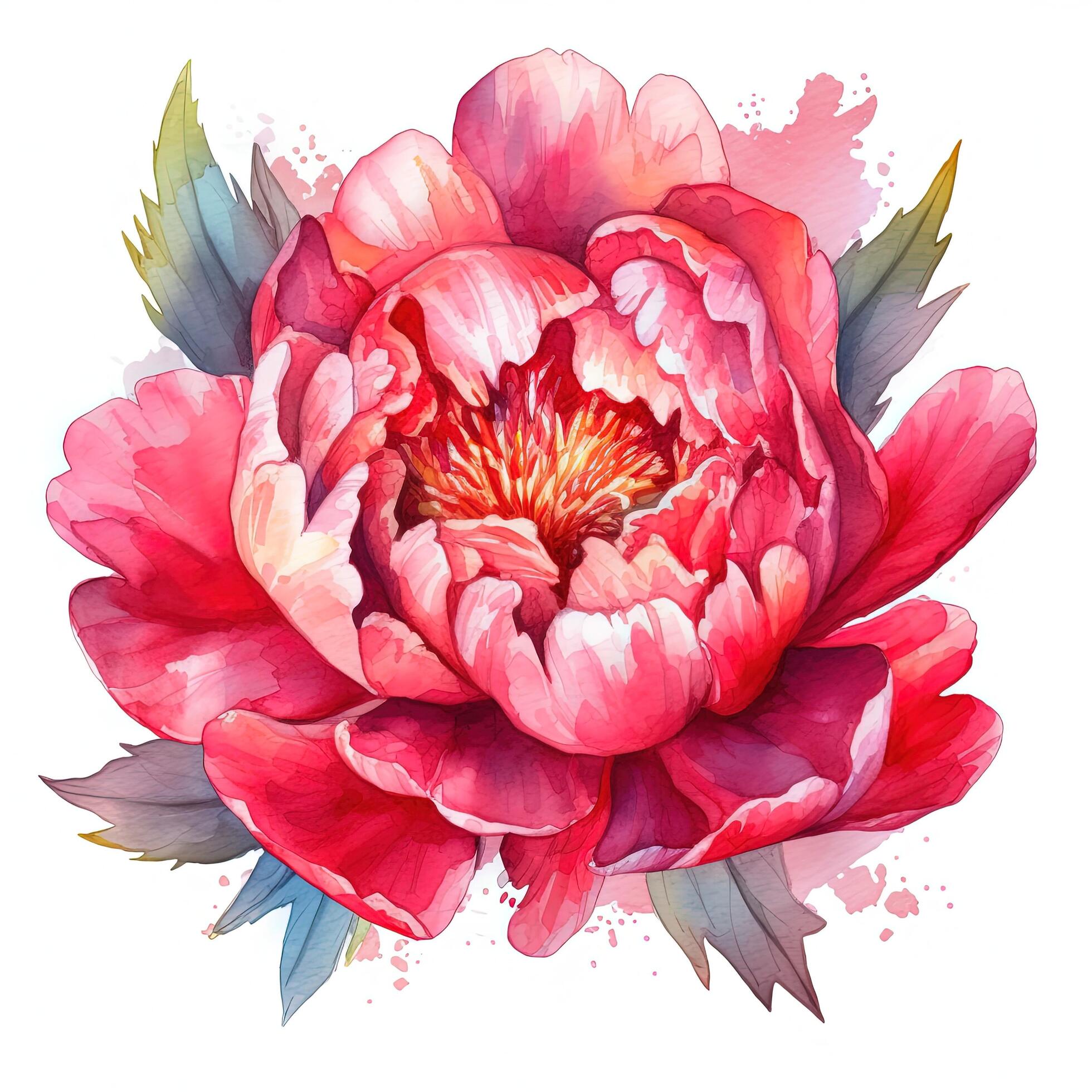 Watercolor beautiful peony flower. Illustration Stock Free