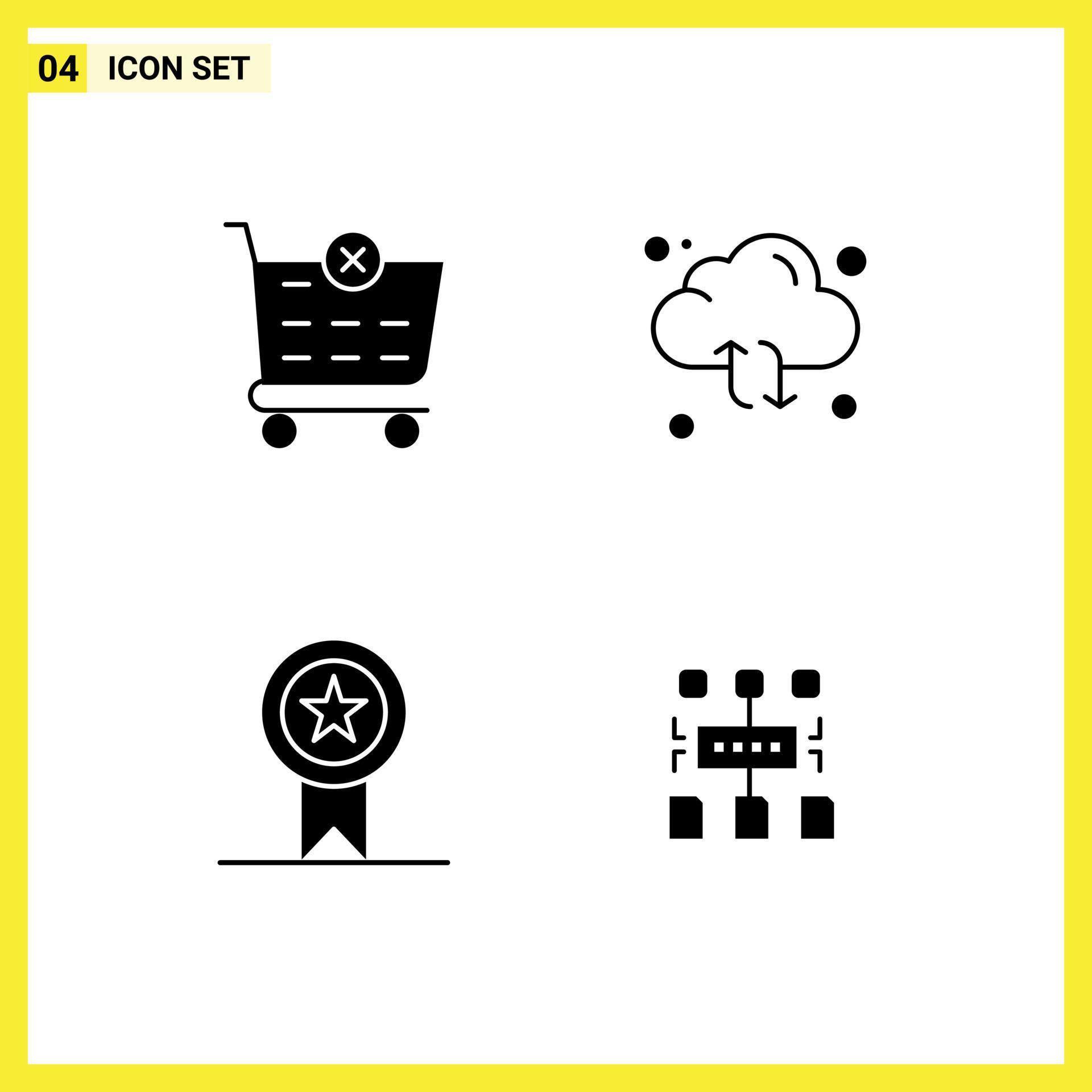 Set of 4 Modern UI Icons Symbols Signs for checkout insignia cloud arrow stamp Editable Vector Design Elements Stock Free