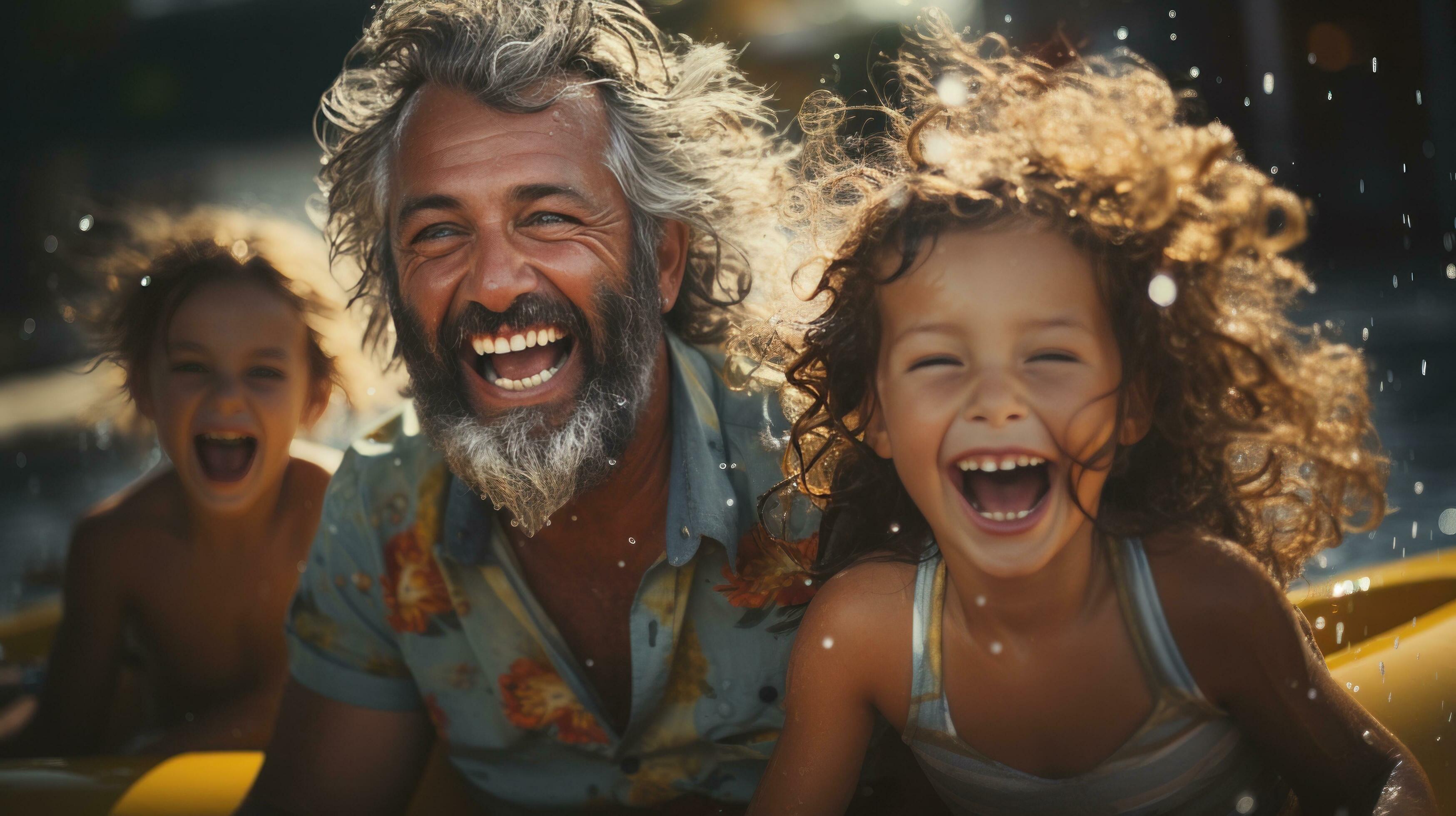 Laughing family having fun while riding on a banana boat Stock Free