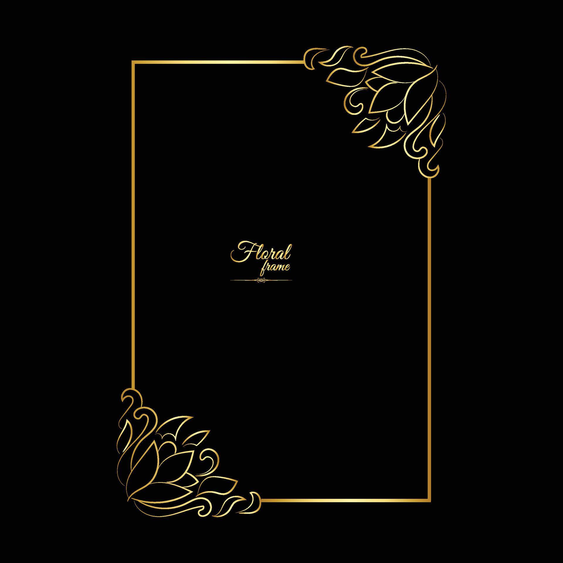 Gold shiny glowing vintage frame with flower isolated floral background Golden luxury frame Stock Free