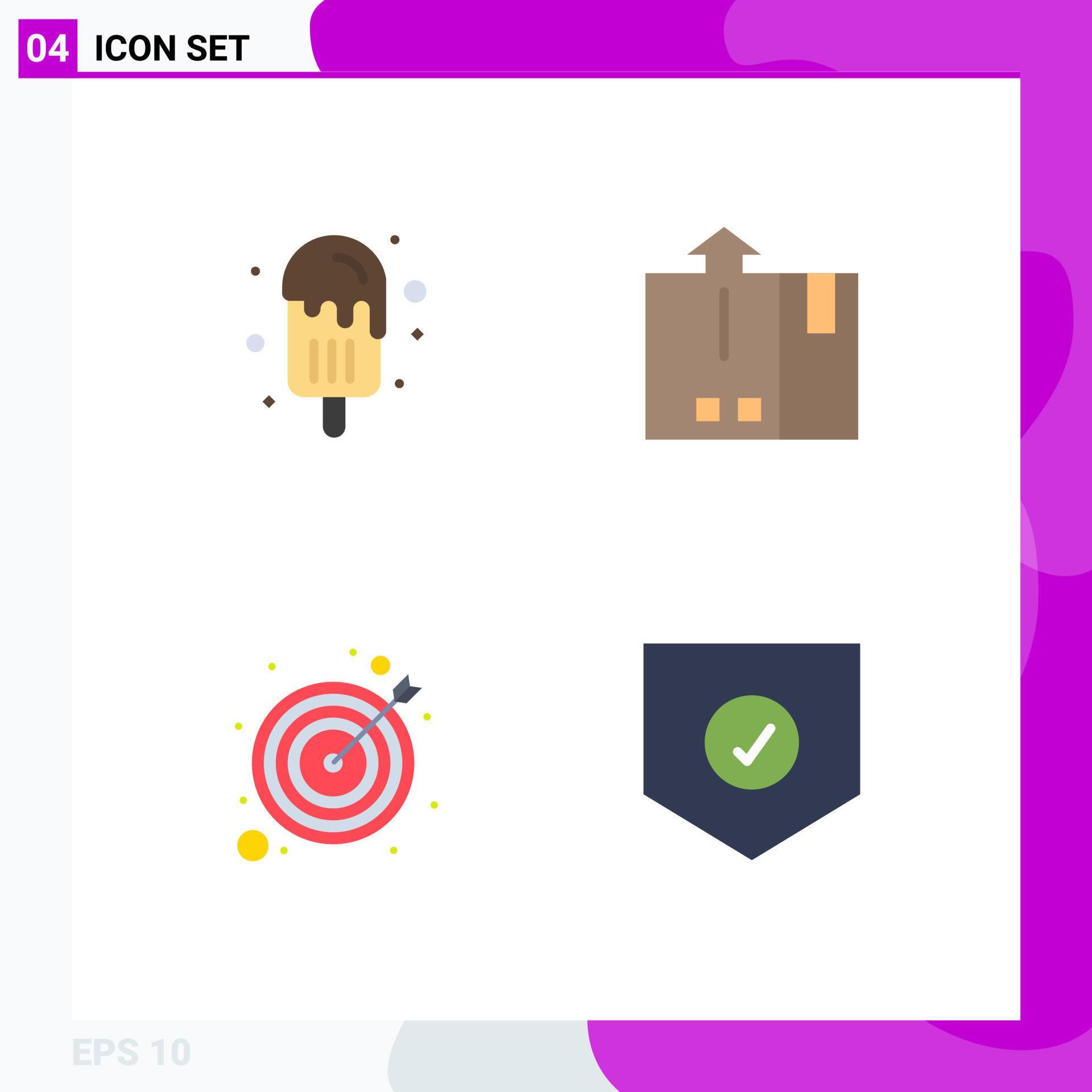 Set of 4 Modern UI Icons Symbols Signs for dessert arrow summer delivery target Editable Vector Design Elements Stock Free