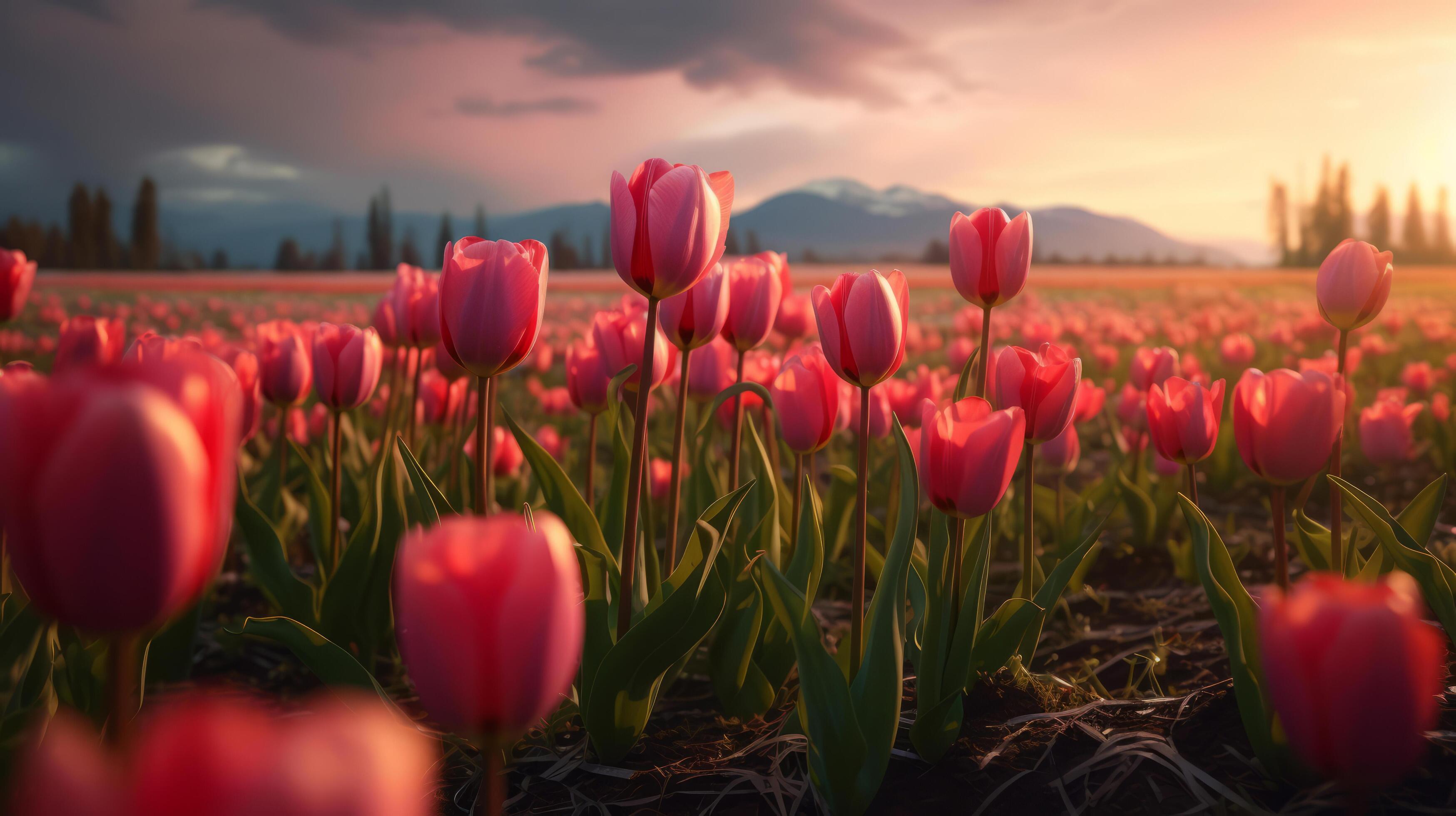 Tulips flower field. Illustration Stock Free