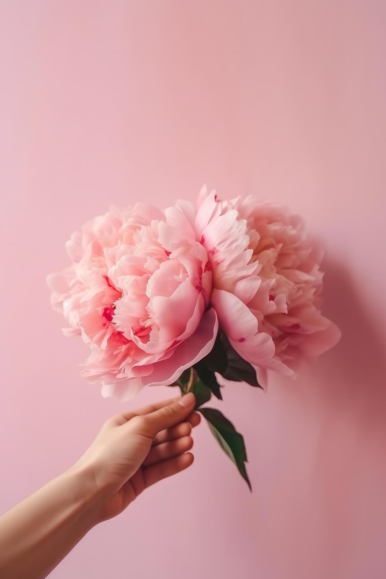 Hand with pink peony flower. Illustration Stock Free