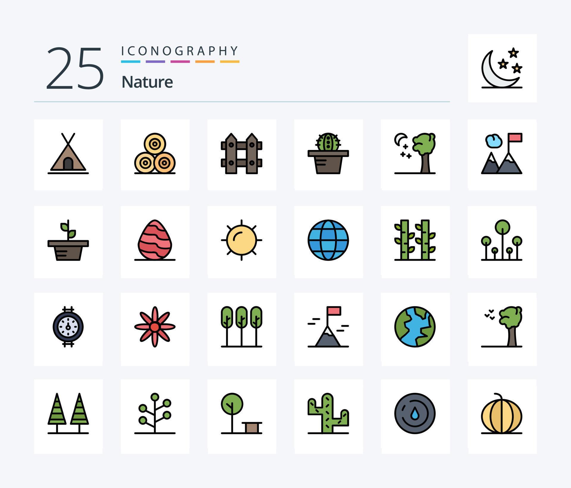 Nature 25 Line Filled icon pack including business. nature. flower. arbor. cactus Stock Free