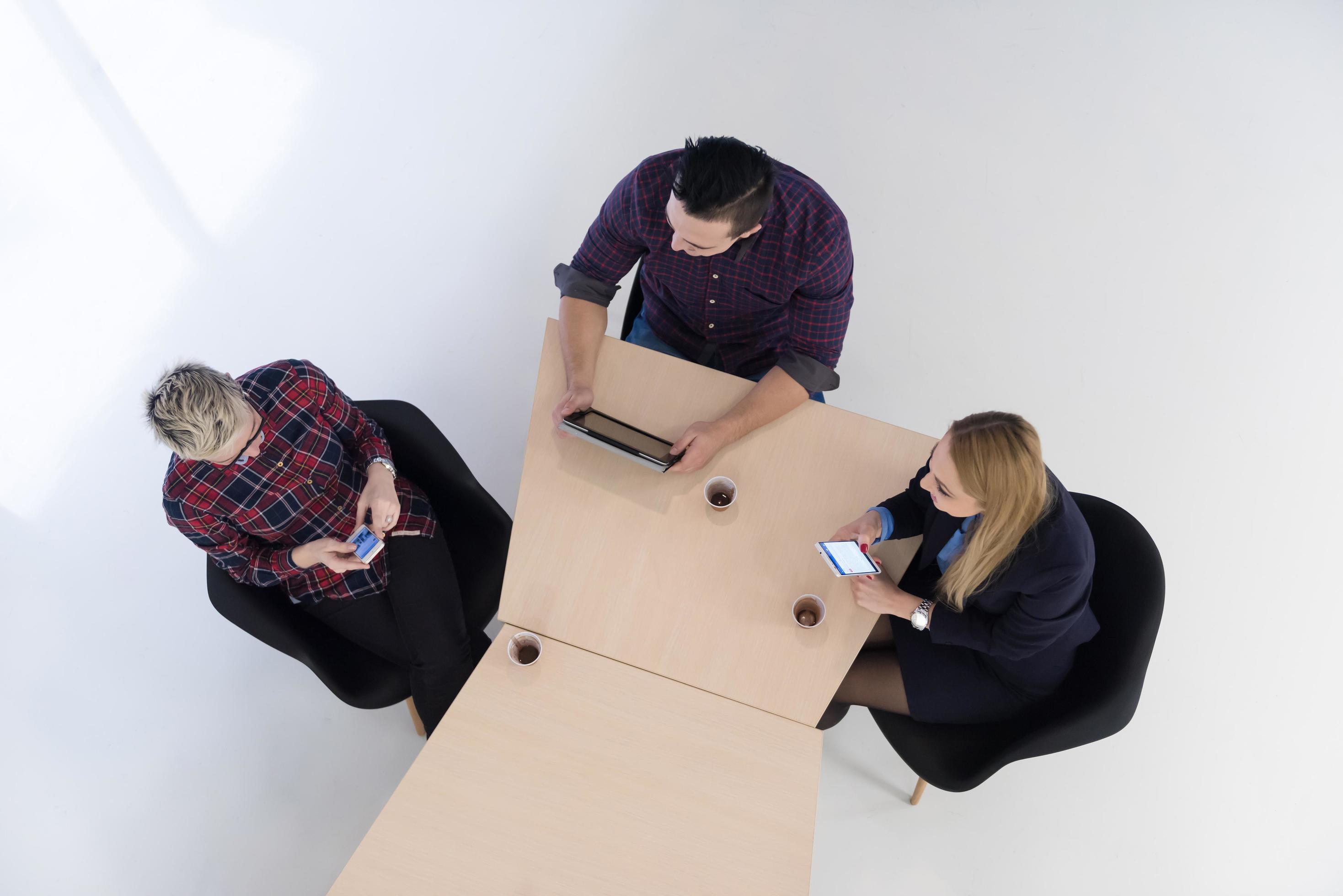 aerial view of business people group on meeting Stock Free