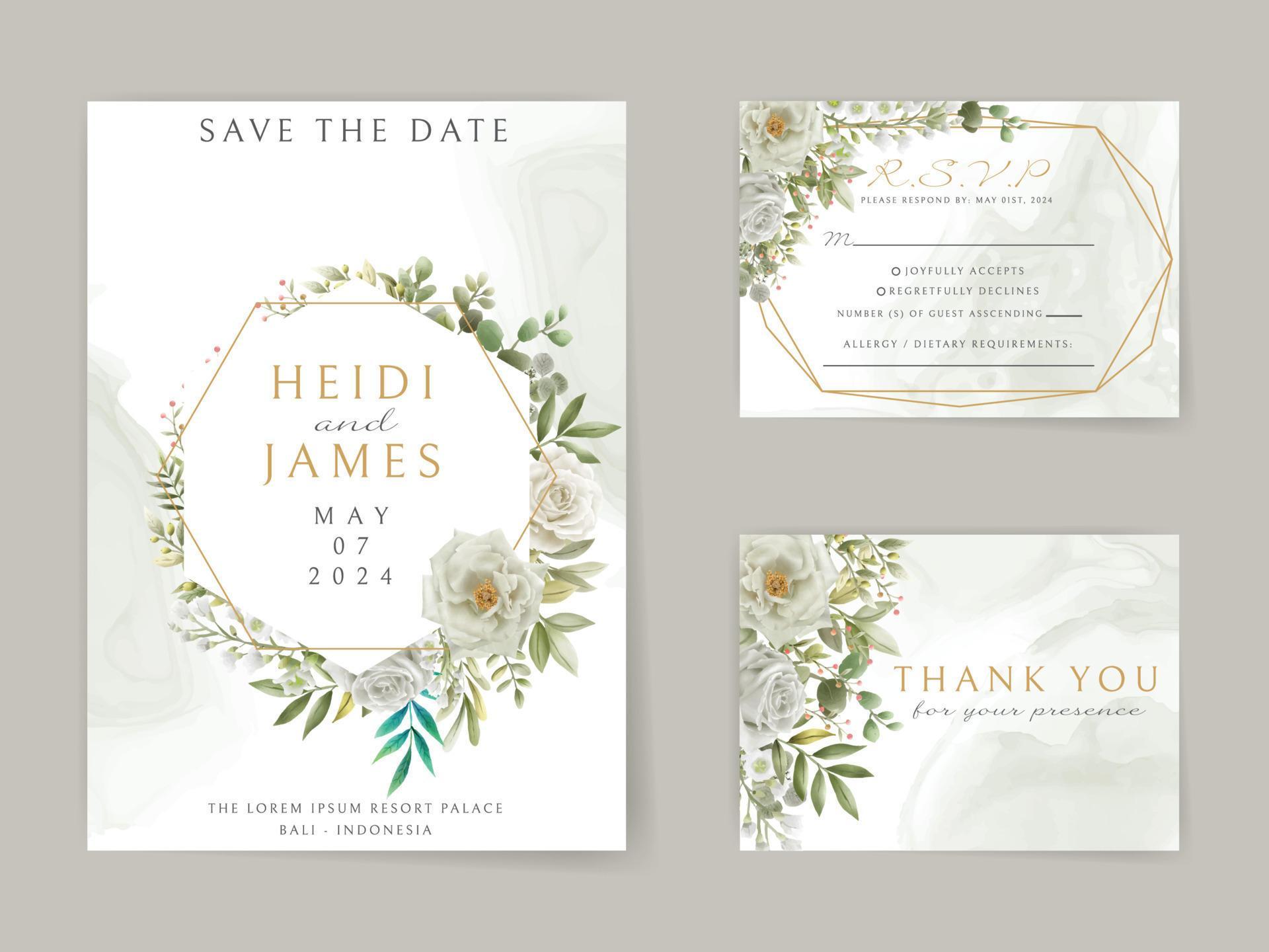 Elegant wedding invitation white flowers design Stock Free