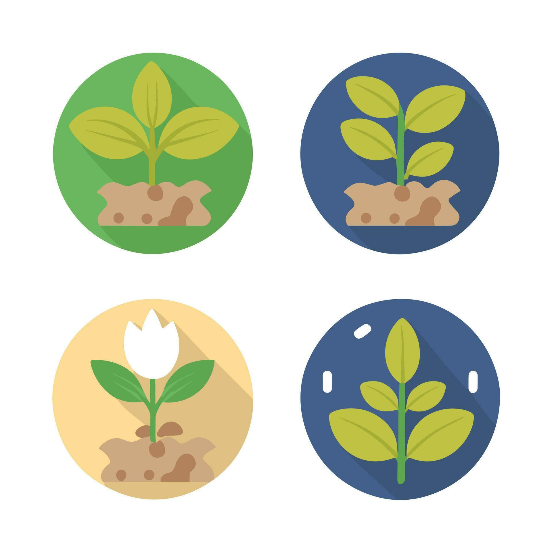 Flowers and plants seedling process flat icons set isolated vector illustration. Stock Free