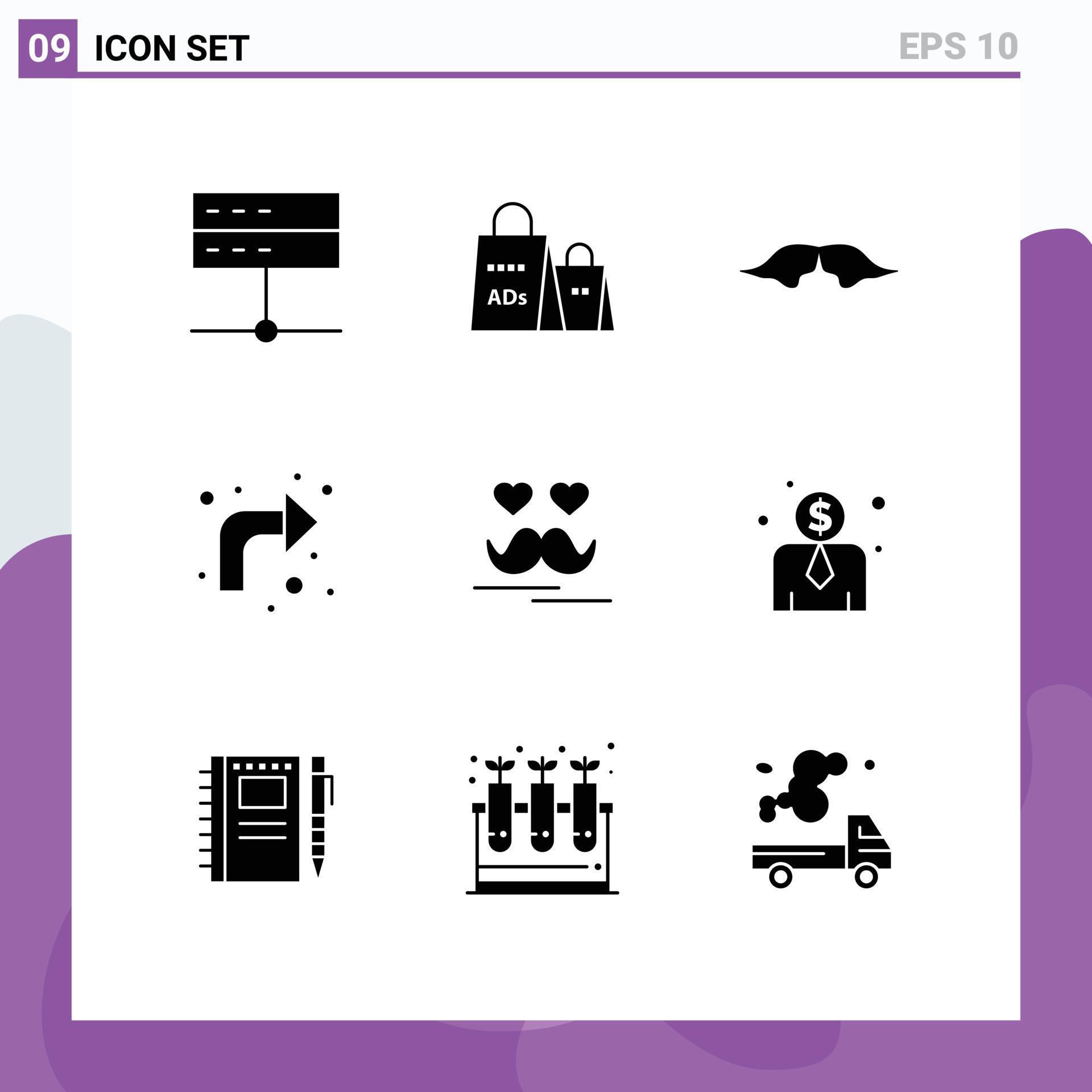 Modern Set of 9 Solid Glyphs Pictograph of up arrows shopping ad men movember Editable Vector Design Elements Stock Free