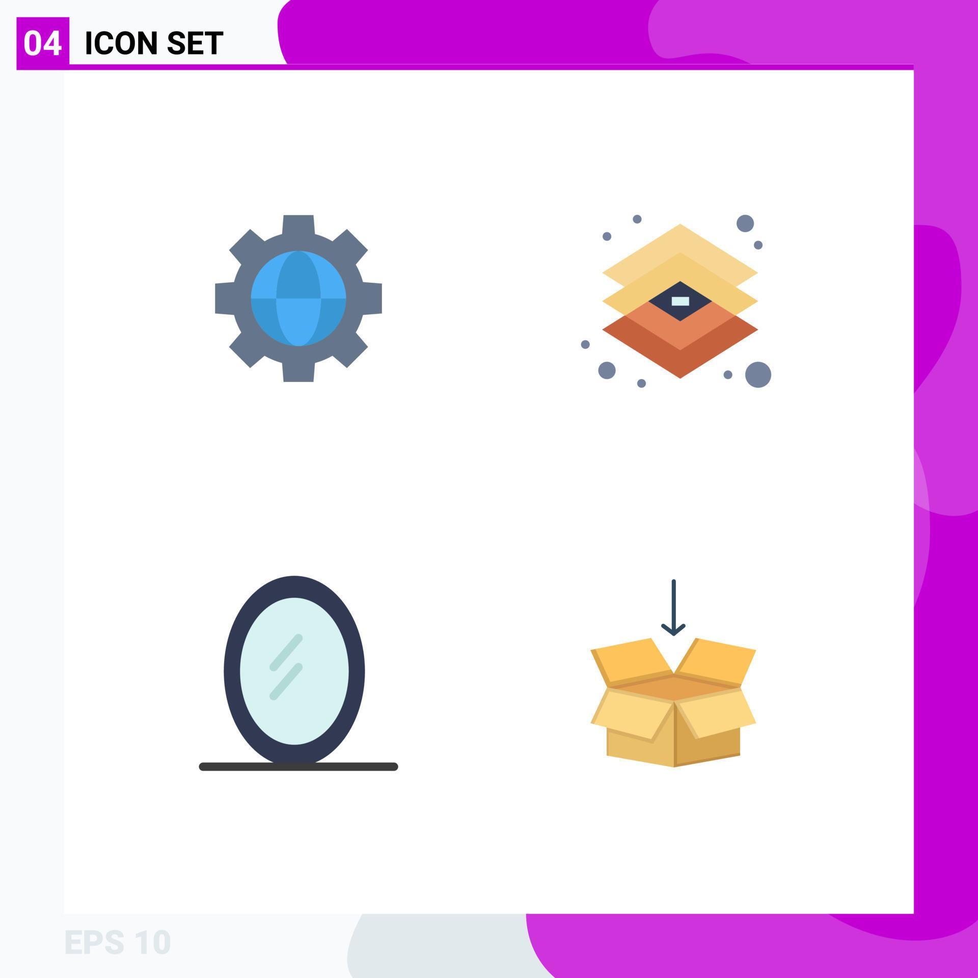 Pictogram Set of 4 Simple Flat Icons of gear mirror creative layer arrow Editable Vector Design Elements Stock Free