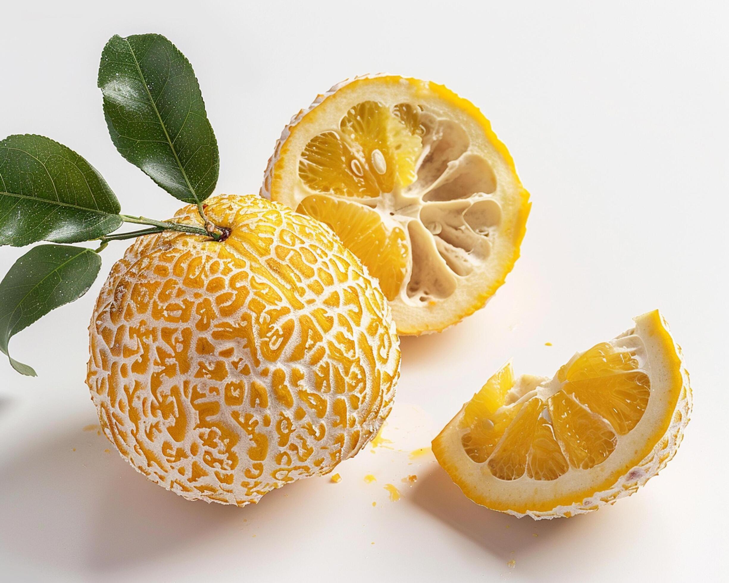 a lemon cut in half with leaves on it Stock Free