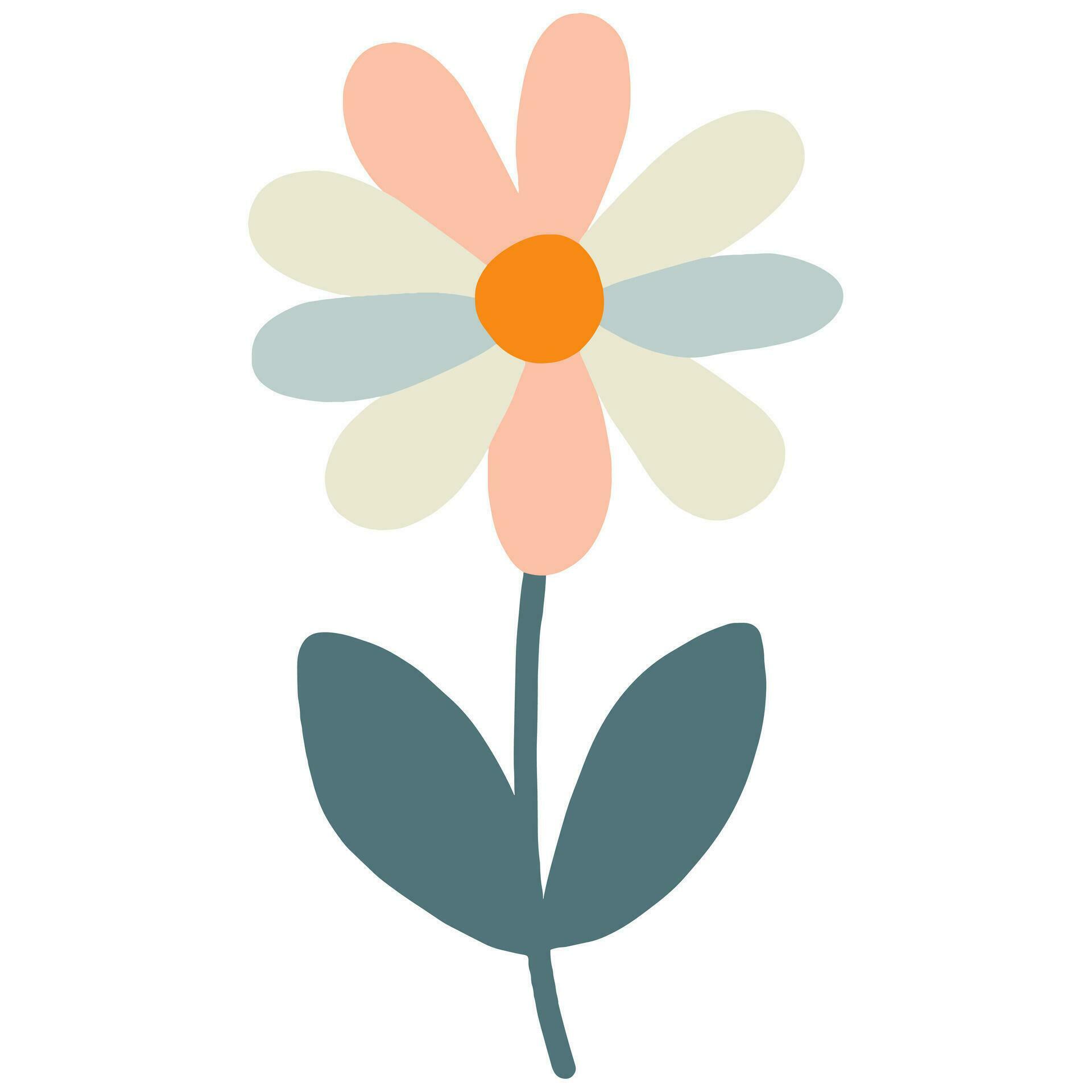 A colorful flower with pastel petals and an orange center. It has two dark leaves and a slim stem. Stock Free