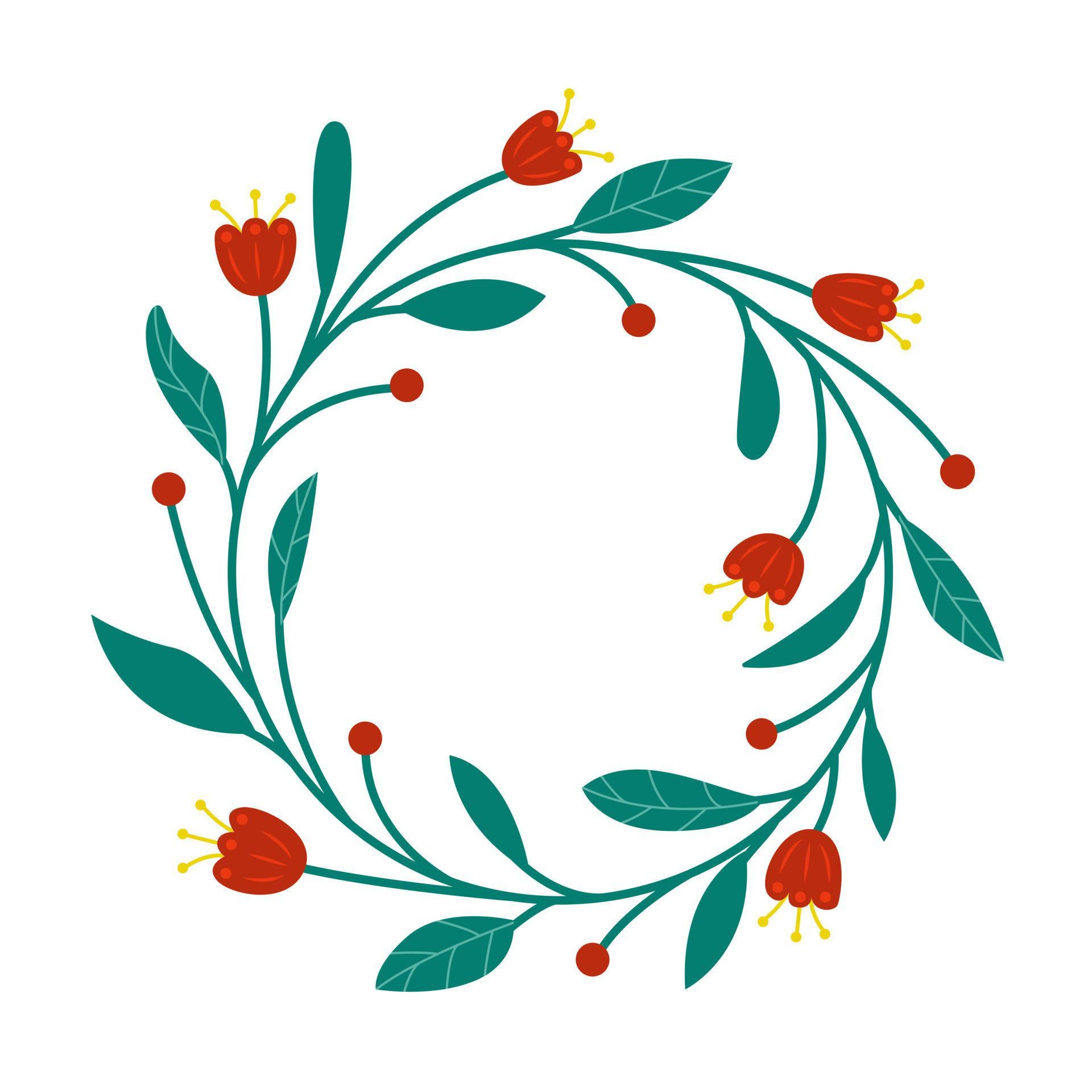 Round wreath of flowers and leaves. Space for text Stock Free