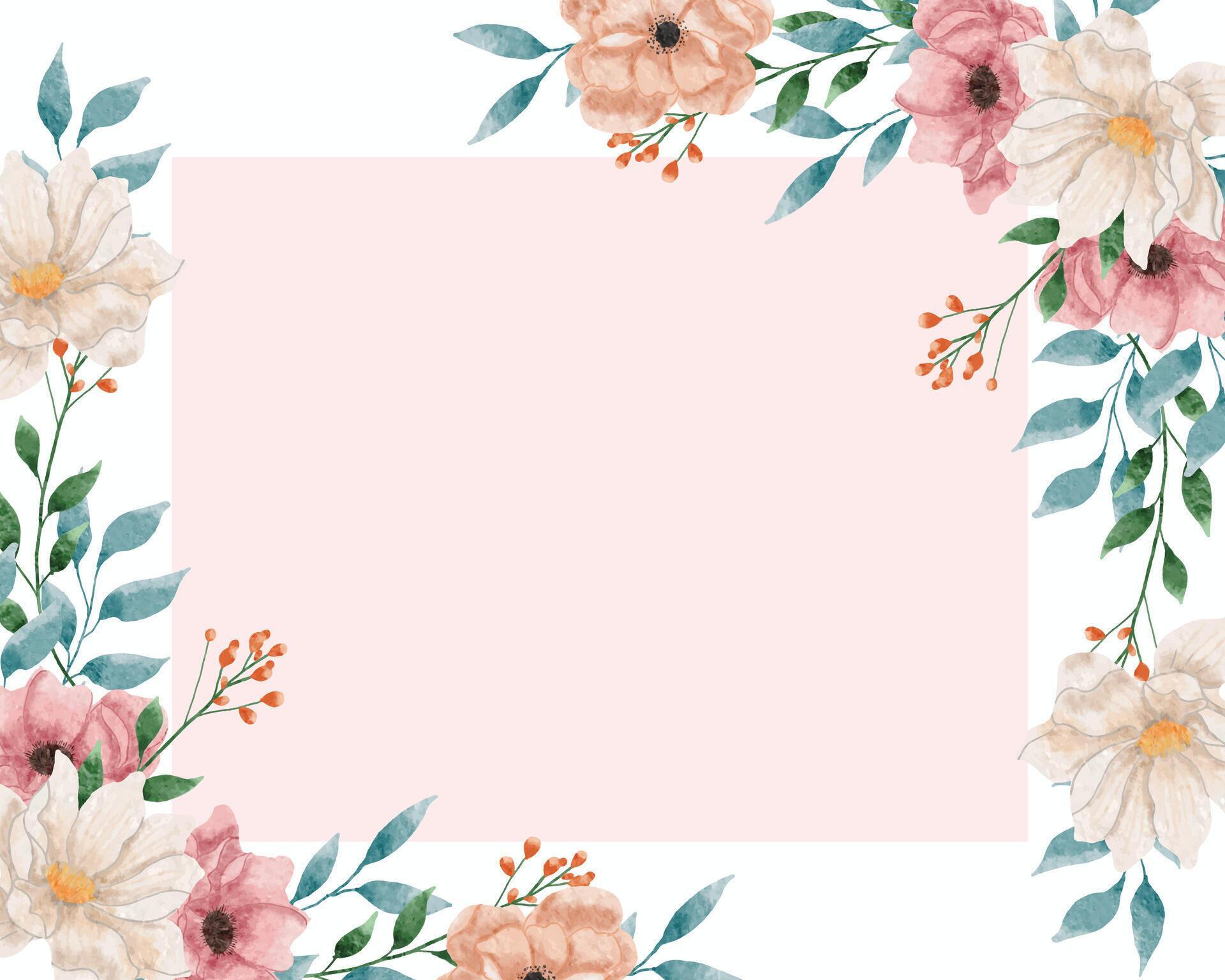 White and Pink Watercolor Flower Border Stock Free