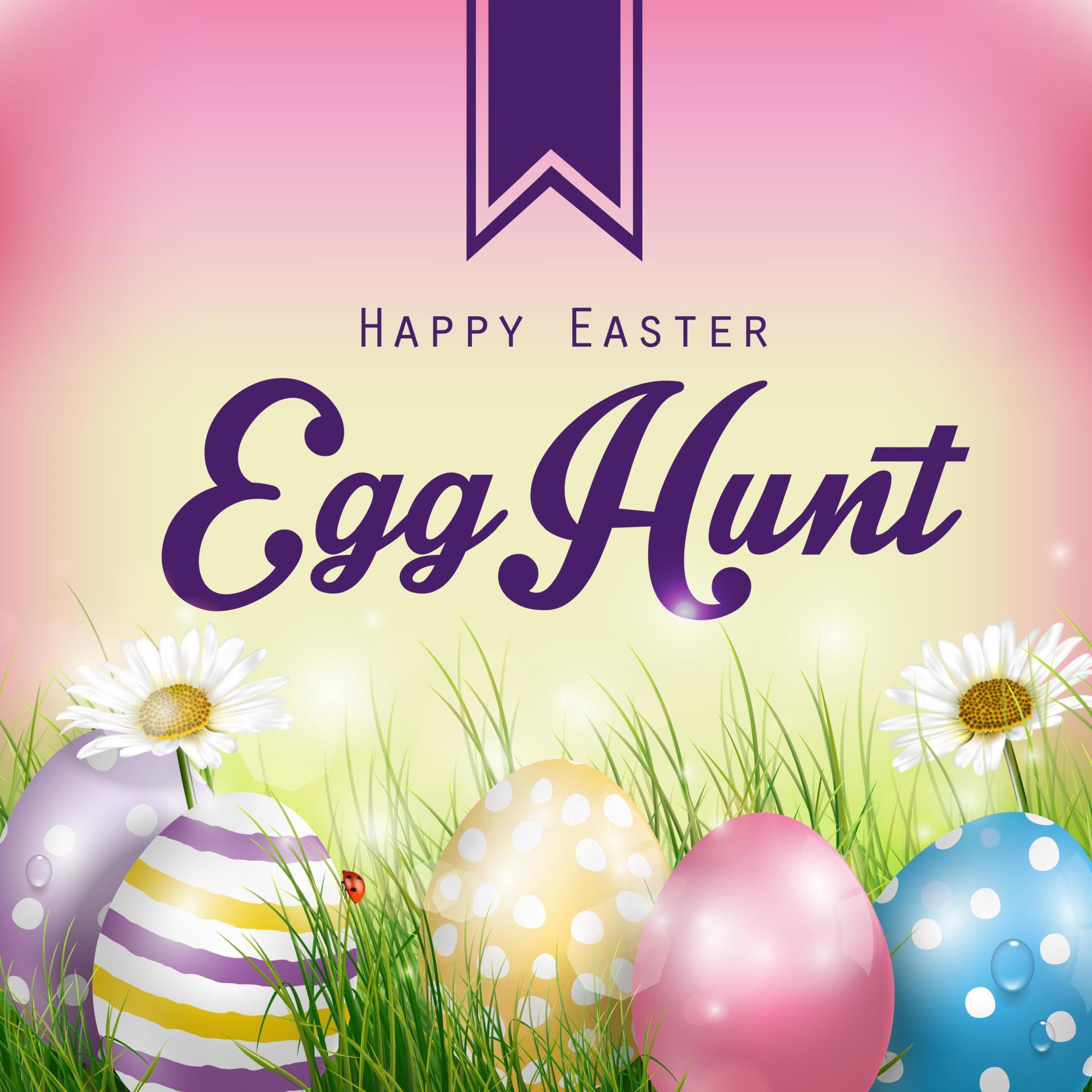 Beautiful Easter Background with flowers and colorful eggs in the grass Stock Free