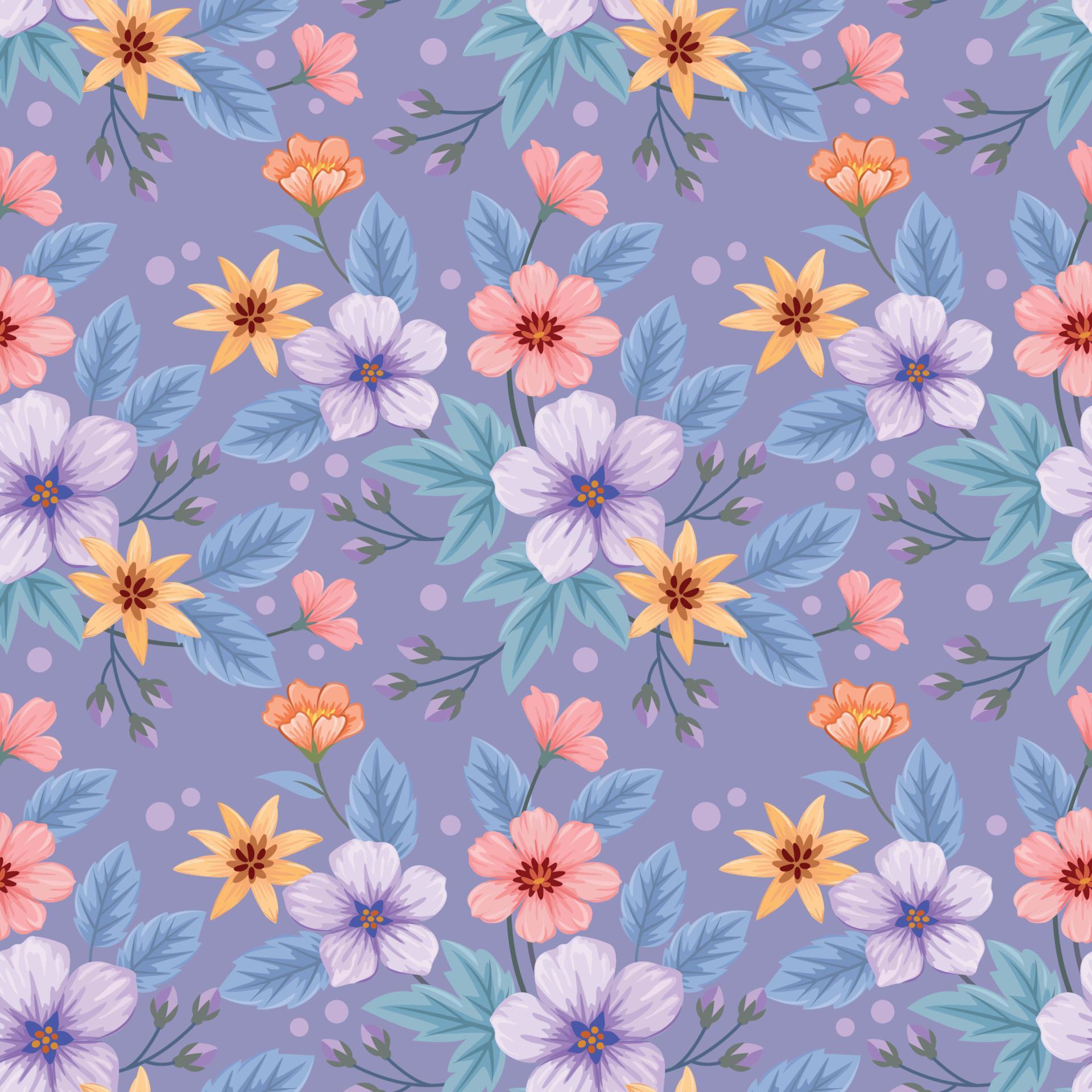 Colorful hand draw flowers seamless pattern. Stock Free