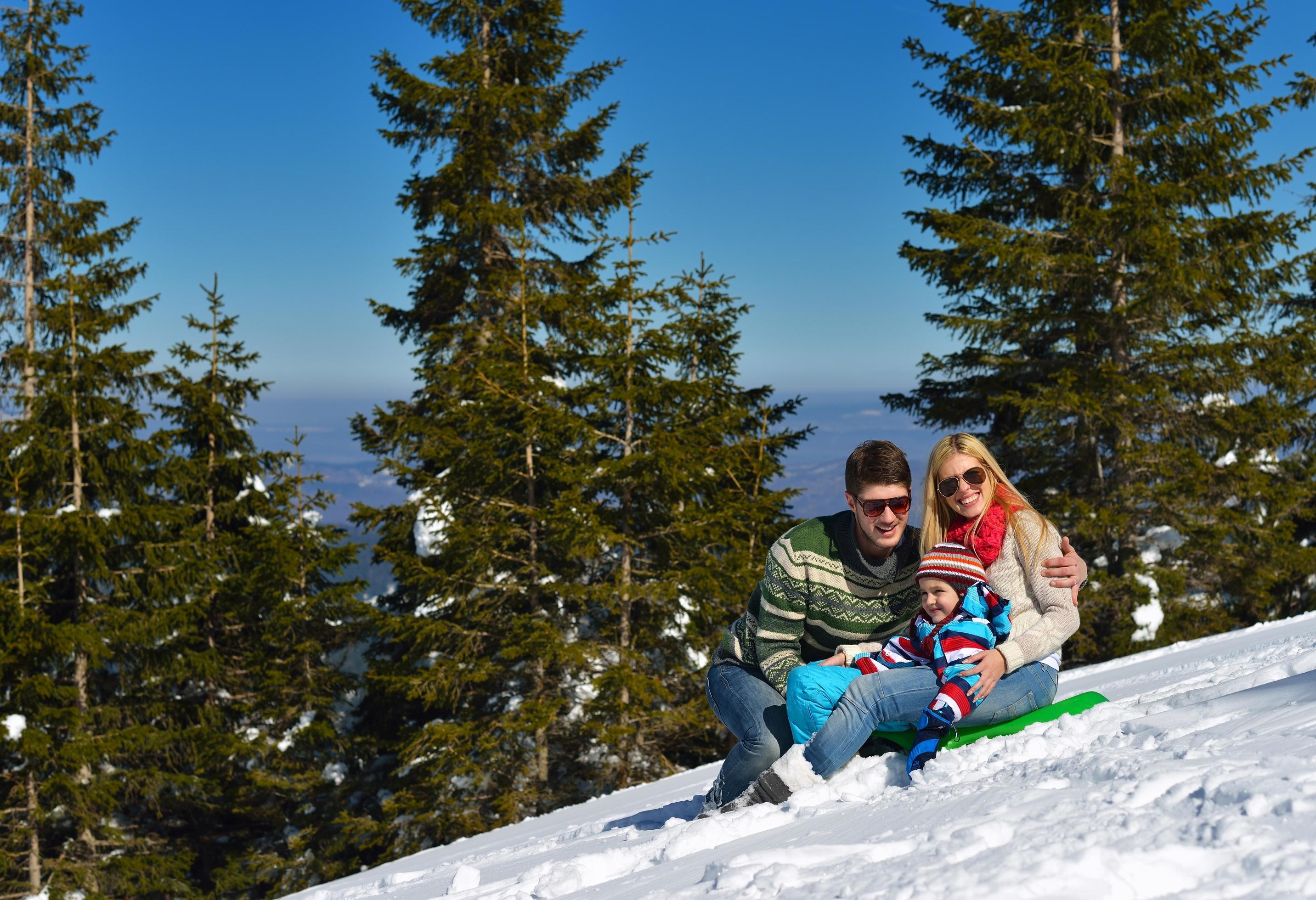 family having fun on fresh snow at winter Stock Free