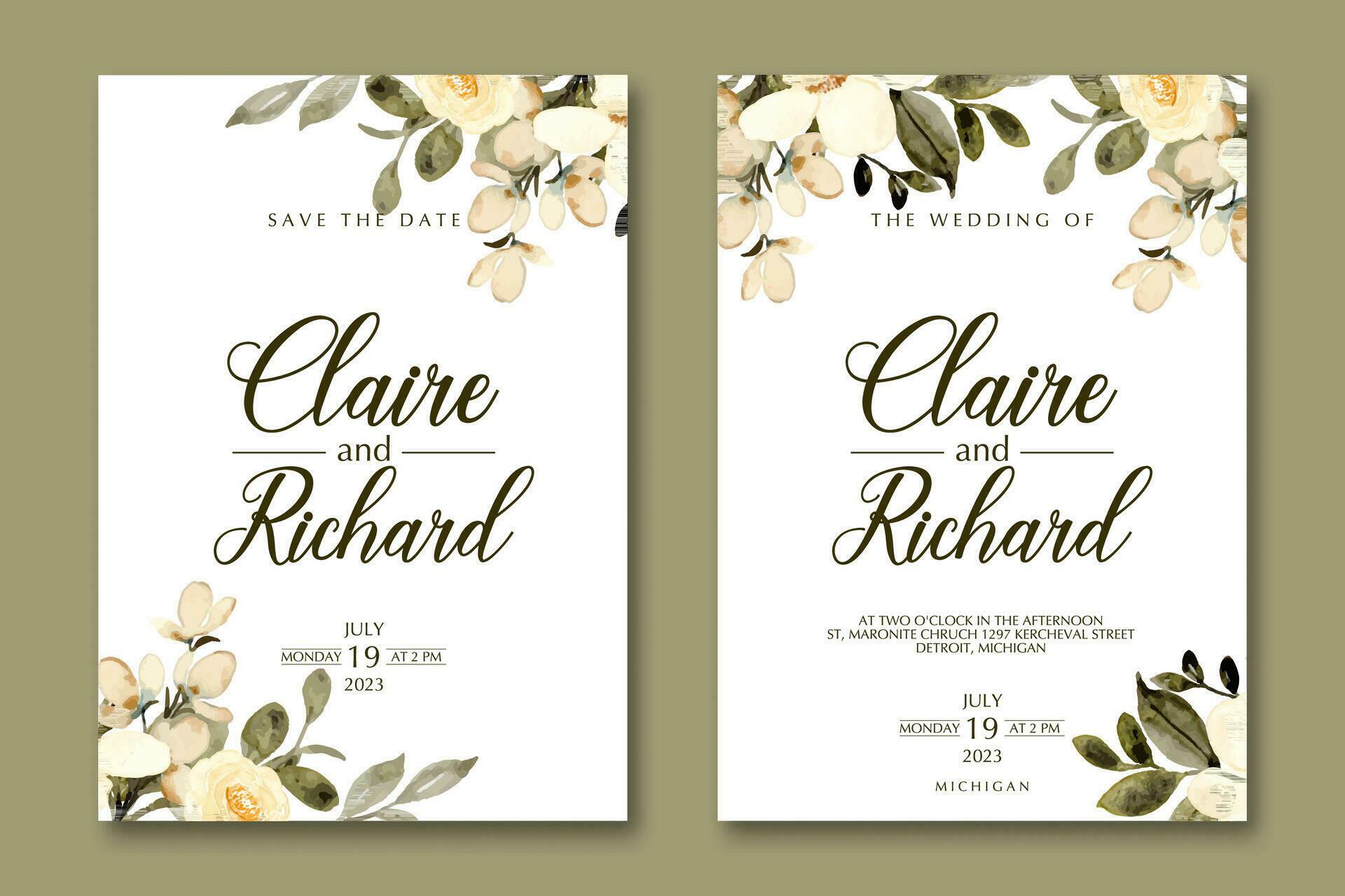 Wedding invitation template with flower Stock Free