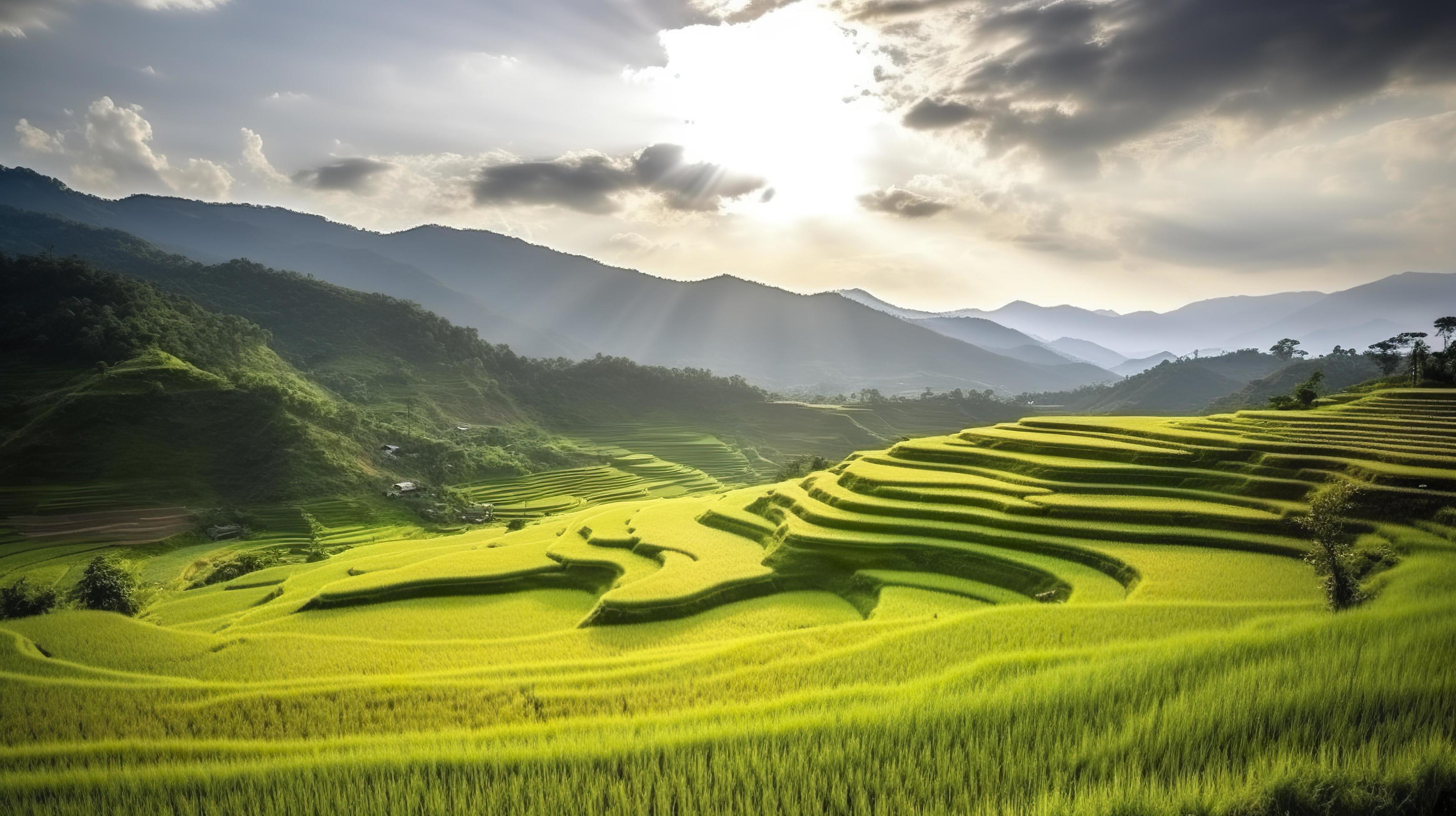 Photo terraces rice fields on mountain in thailand, generat ai Stock Free