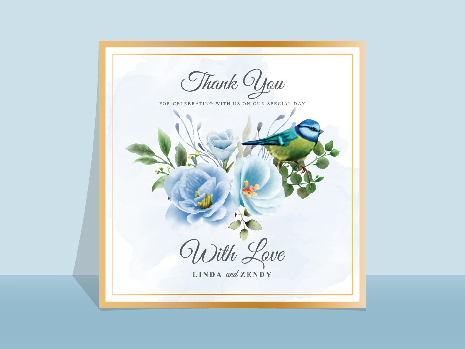 Wedding invitation card template blue flowers theme Stock Free