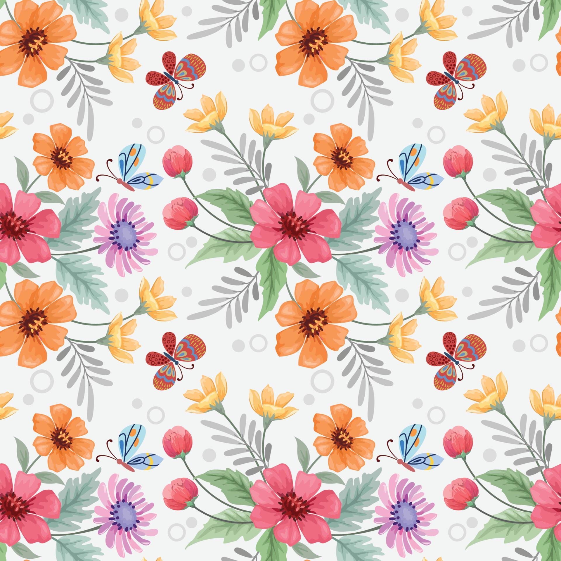 
									Colorful hand draw flowers seamless pattern. Stock Free