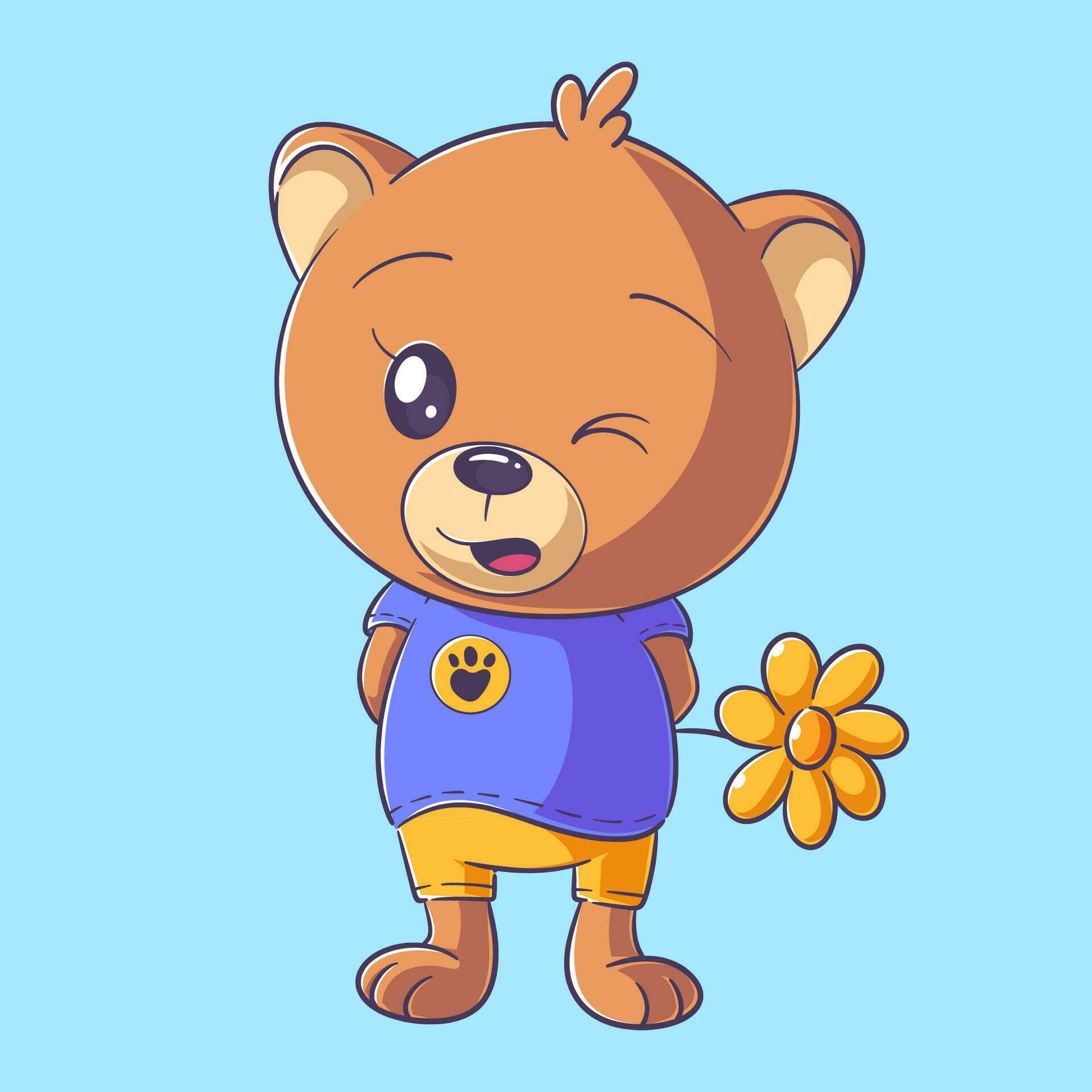 Cute bear carrying a flowers Stock Free