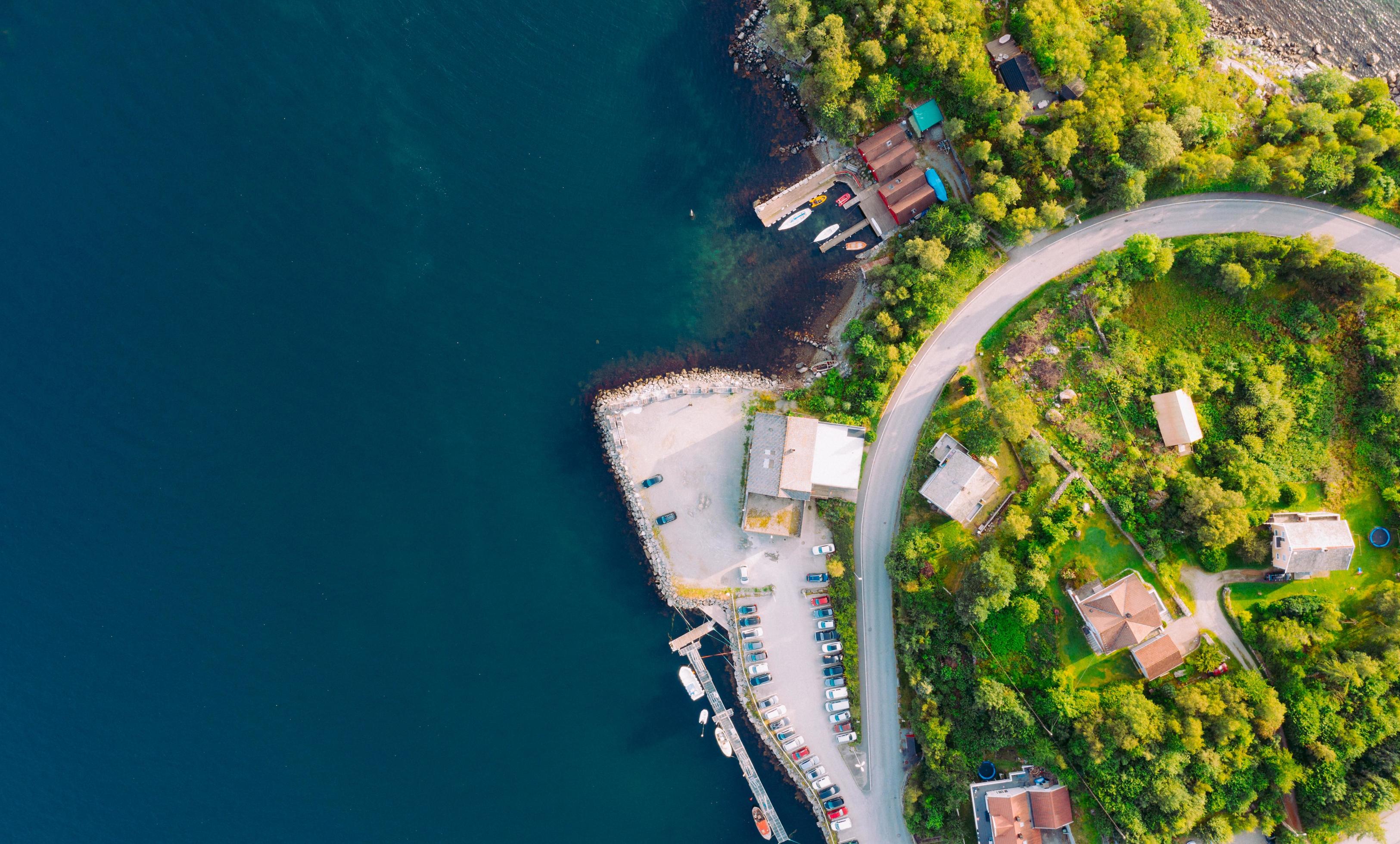 Aerial view of coastal village Stock Free