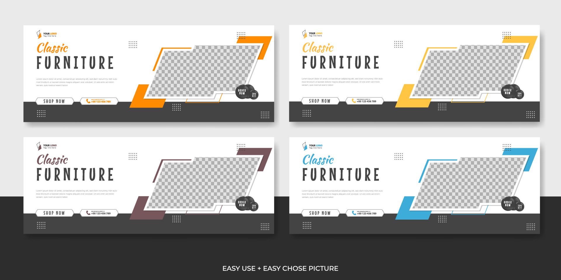 Modern furniture web banner template design Free Vector