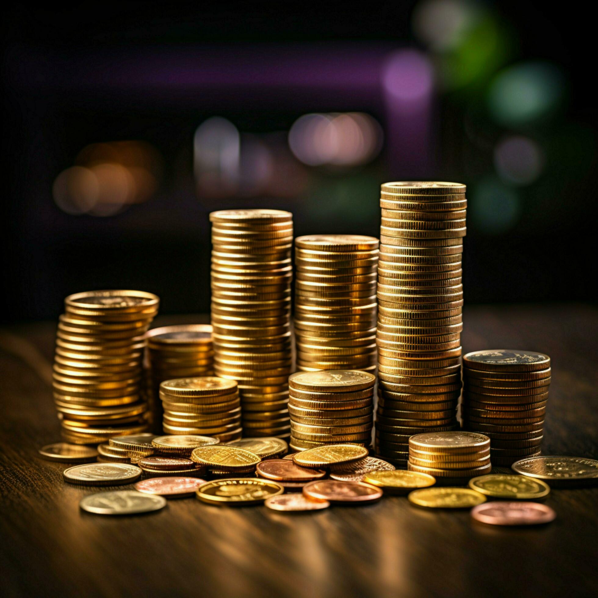 Coin stacks atop growth chart depict business investment success in stock markets For Social Media Post Size AI Generated Stock Free