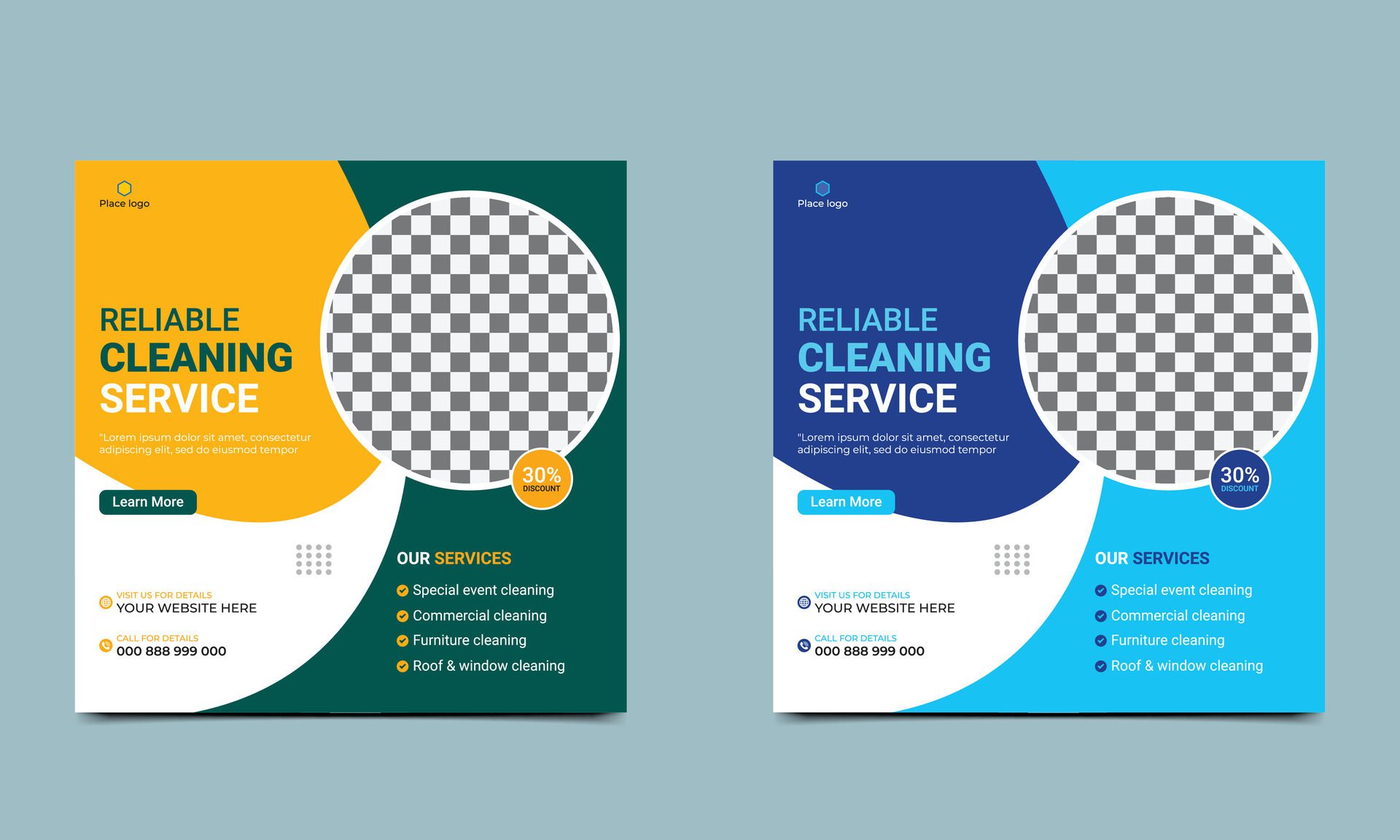 Reliable Cleaning service social media post square banner design and web banner design template. Free Vector