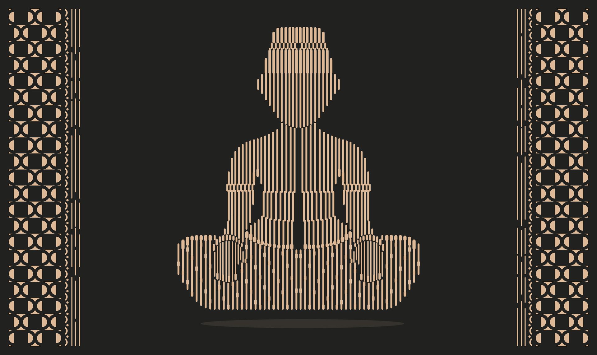 a close up of a javanese person sitting in a meditation position framed batik pattern Free Vector