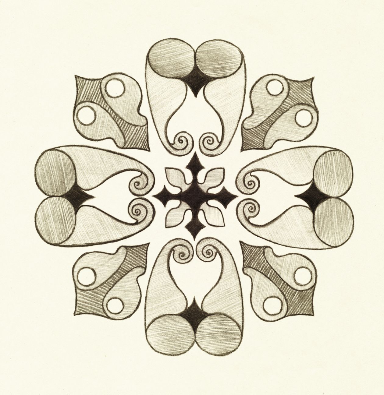 Oriental ornament drawn by pencil. Symmetric decor. Stock Free