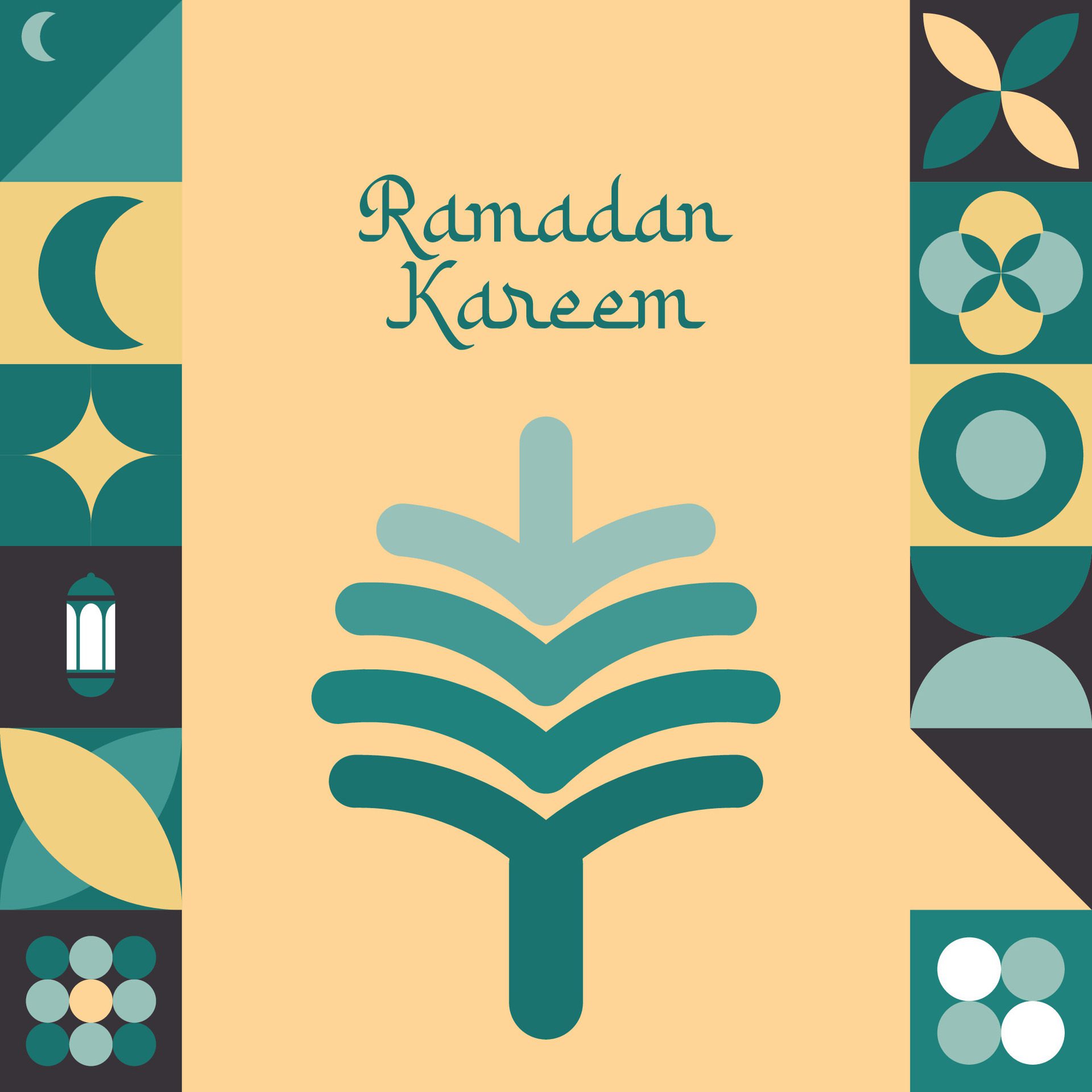 PrintIslamic Ramadan Kareem holiday banner design with minimalistic icons of Mosque Free Vector