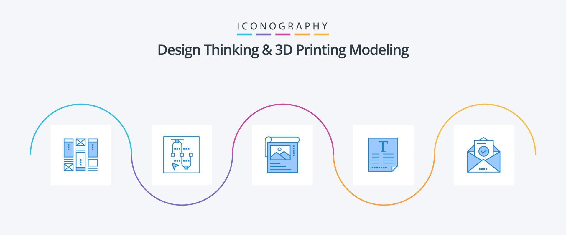 Design Thinking And D Printing Modeling Blue 5 Icon Pack Including mail. poster. arrow. text . brosher Stock Free