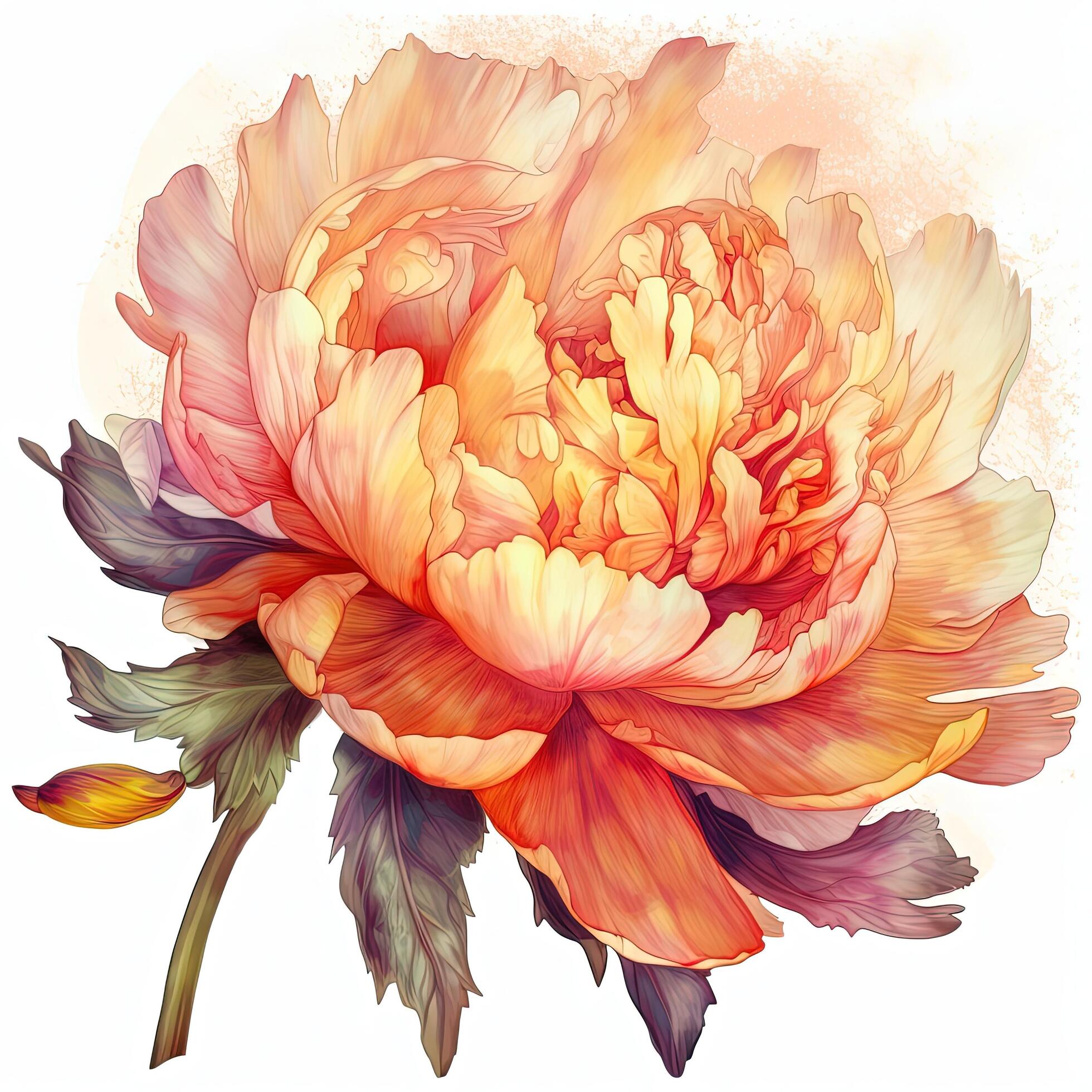 Watercolor beautiful peony flower. Illustration Stock Free