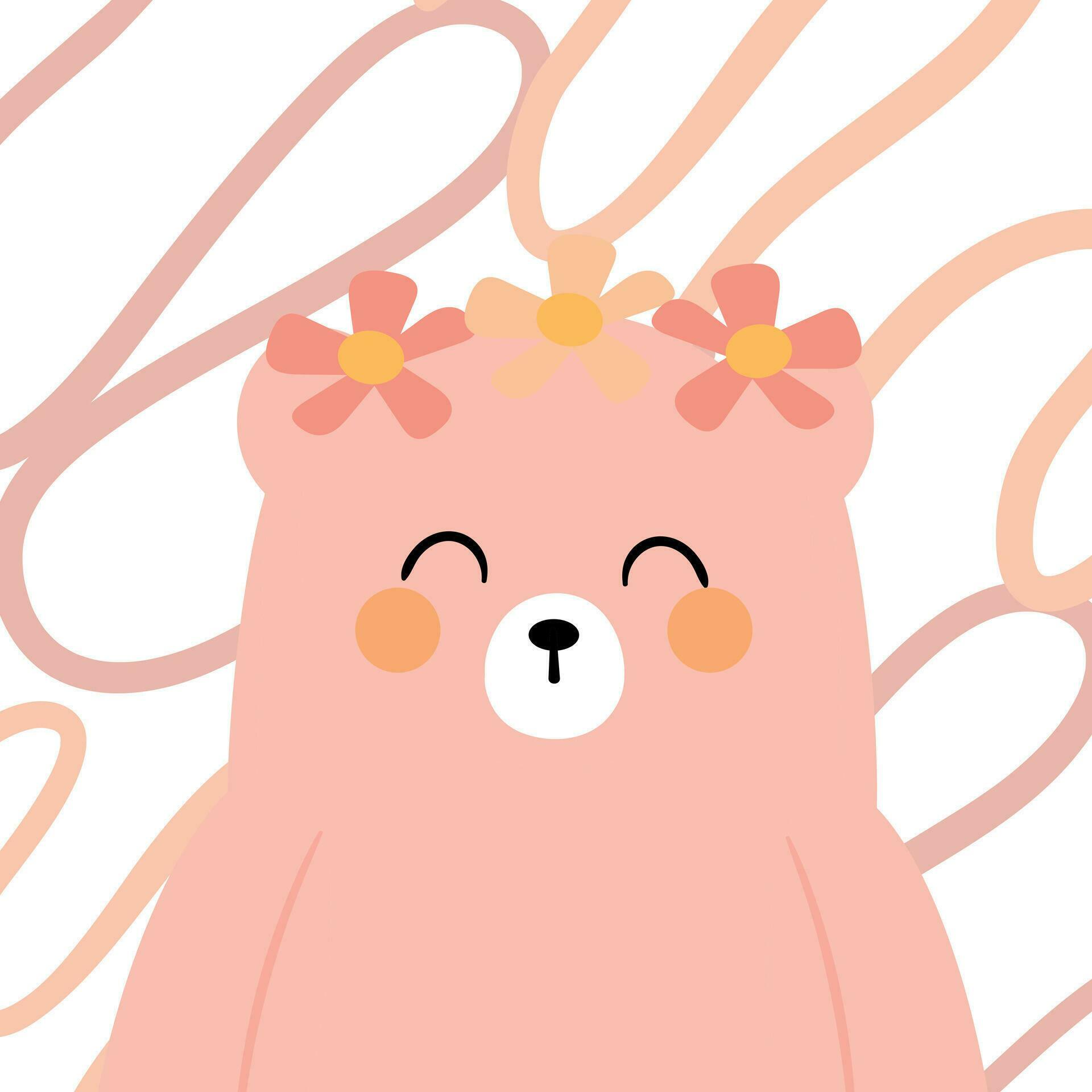 Cute illustration of a cartoon pink bear wearing a flower on its head with cute handwriting. cute animal wallpapers, backgrounds and cards Stock Free