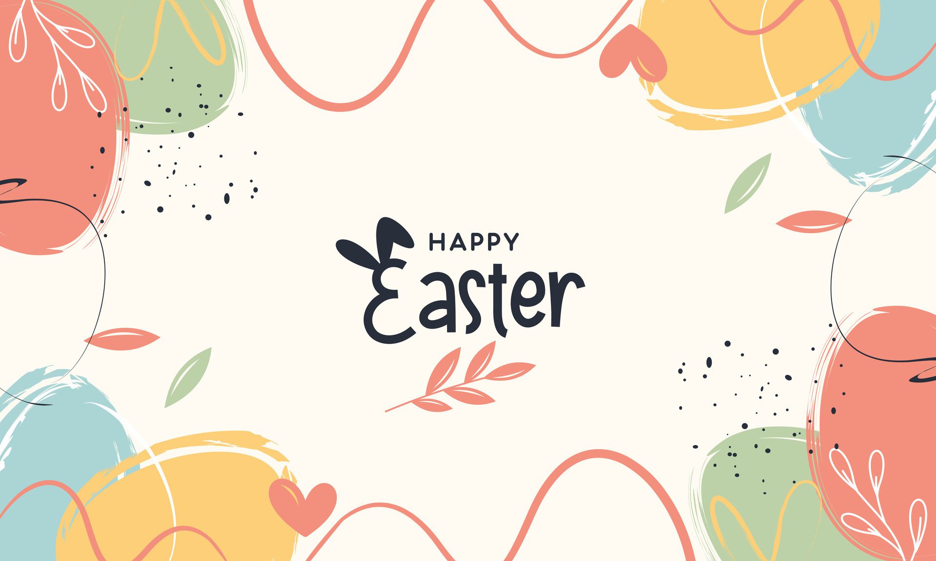 Happy Easter Banner. Trendy Easter Design with Typography and Easter Elements in Pastel Color and Abstract Modern Minimal Style Free Vector