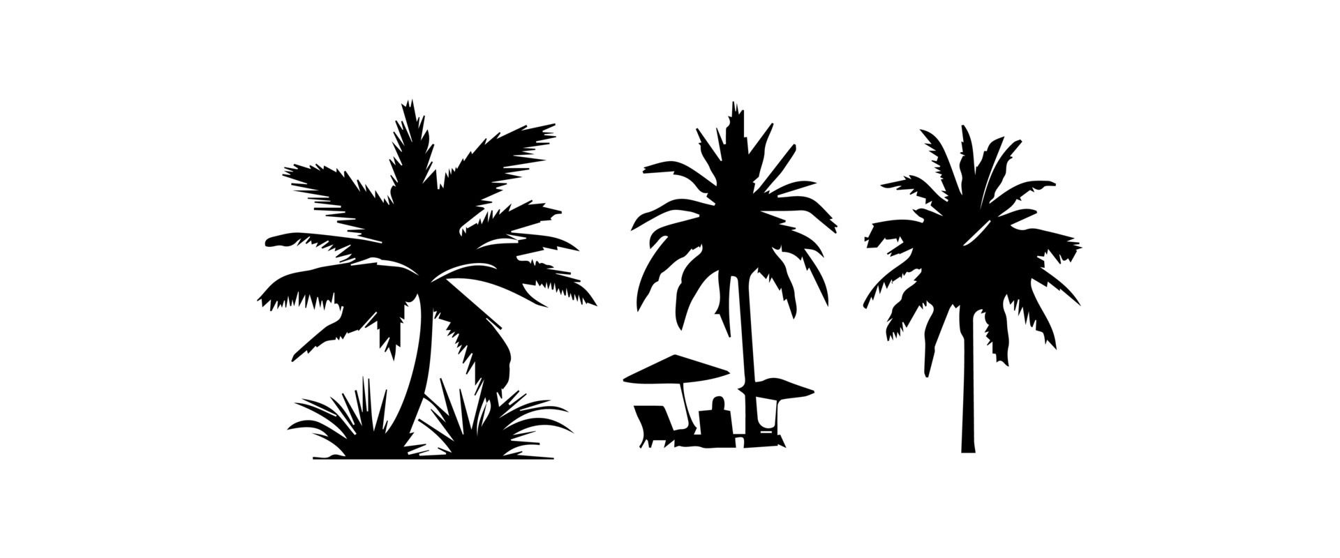 Black palm trees set isolated on white background. Palm silhouettes. Design of palm trees for posters, banners and promotional items. illustration Free Vector