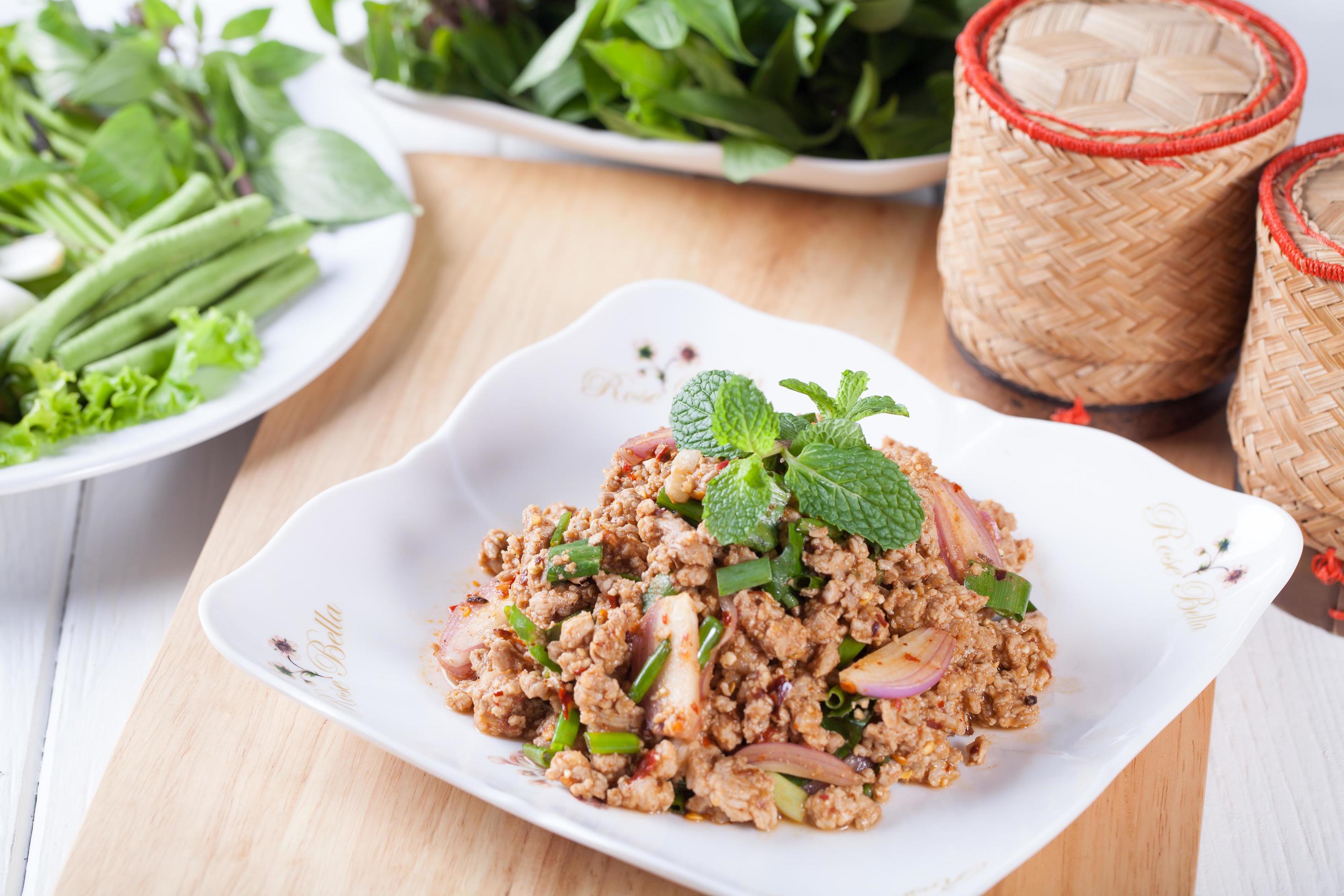 Spicy minced pork salad , Thai food Stock Free