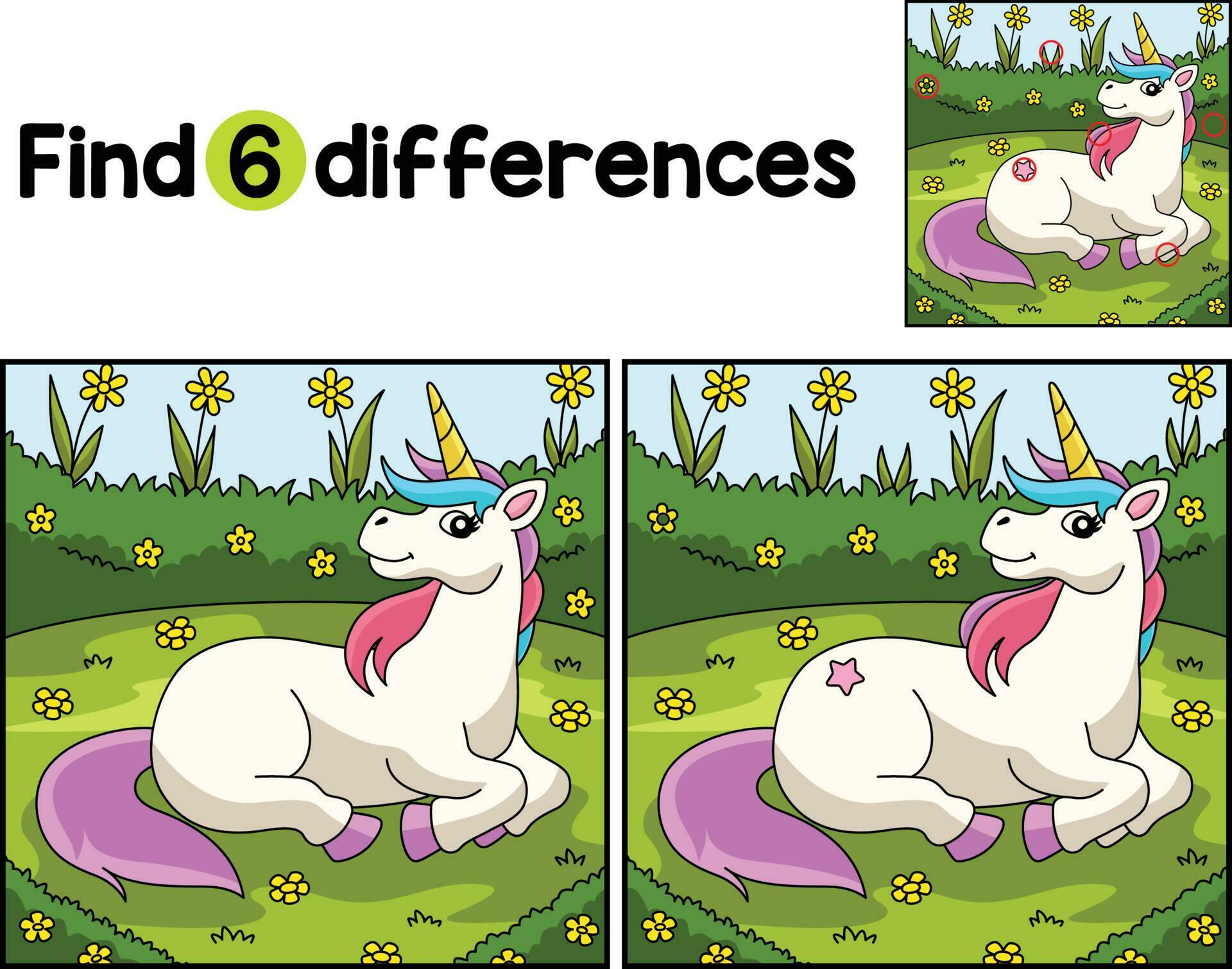 Unicorn Lying on a Flower Find The Differences Stock Free