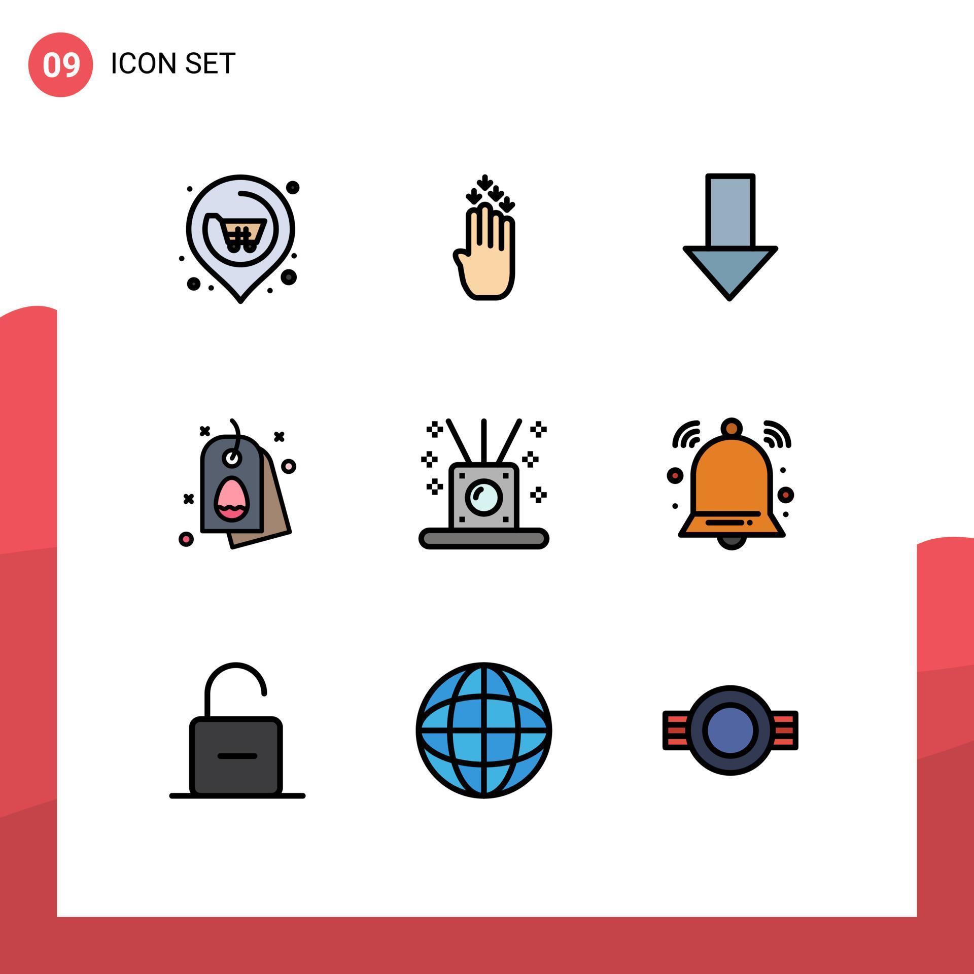 Set of 9 Commercial Filledline Flat Colors pack for relaxing nature arrow easter tag Editable Vector Design Elements Stock Free