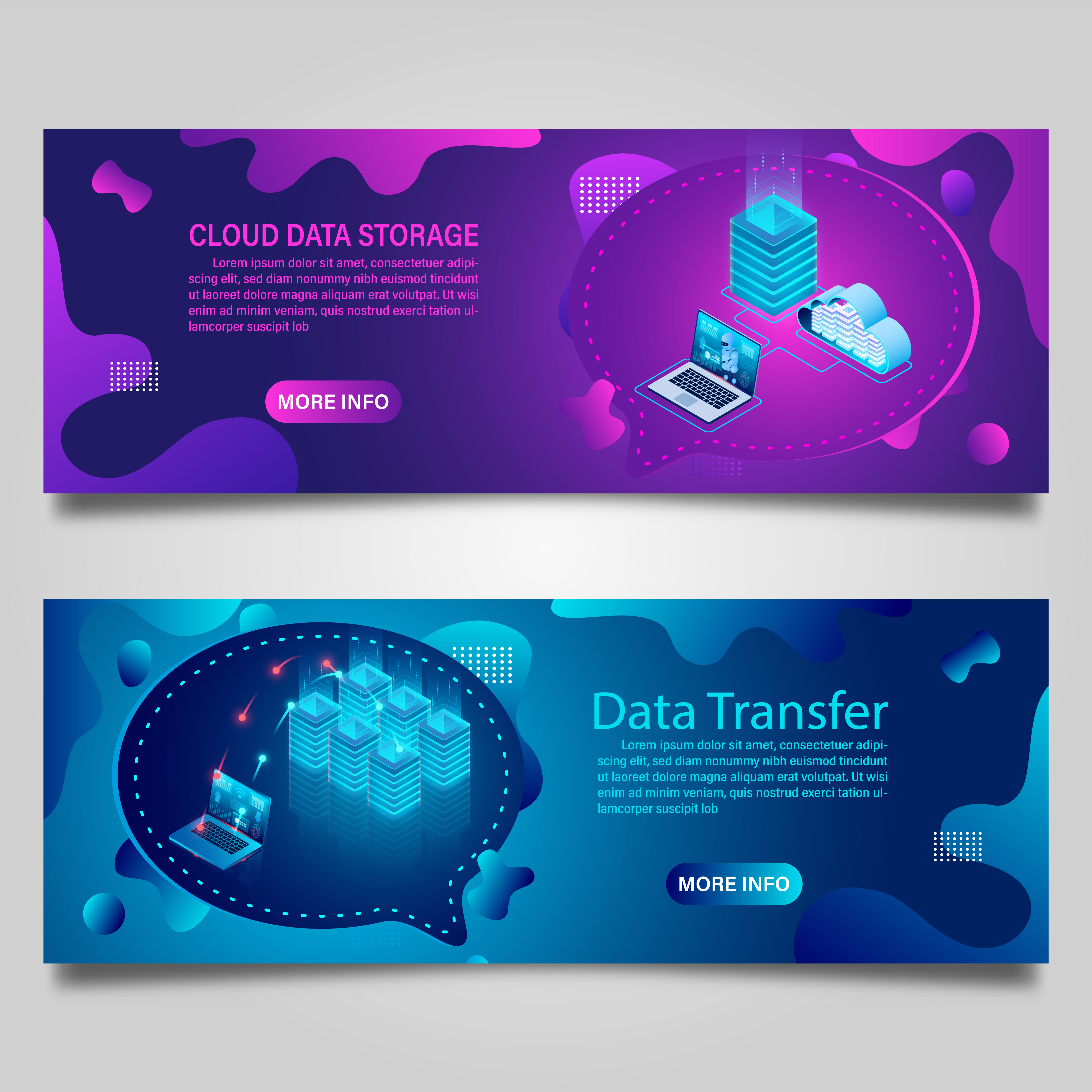 Data technology banner set for business with isometric design Free Vector