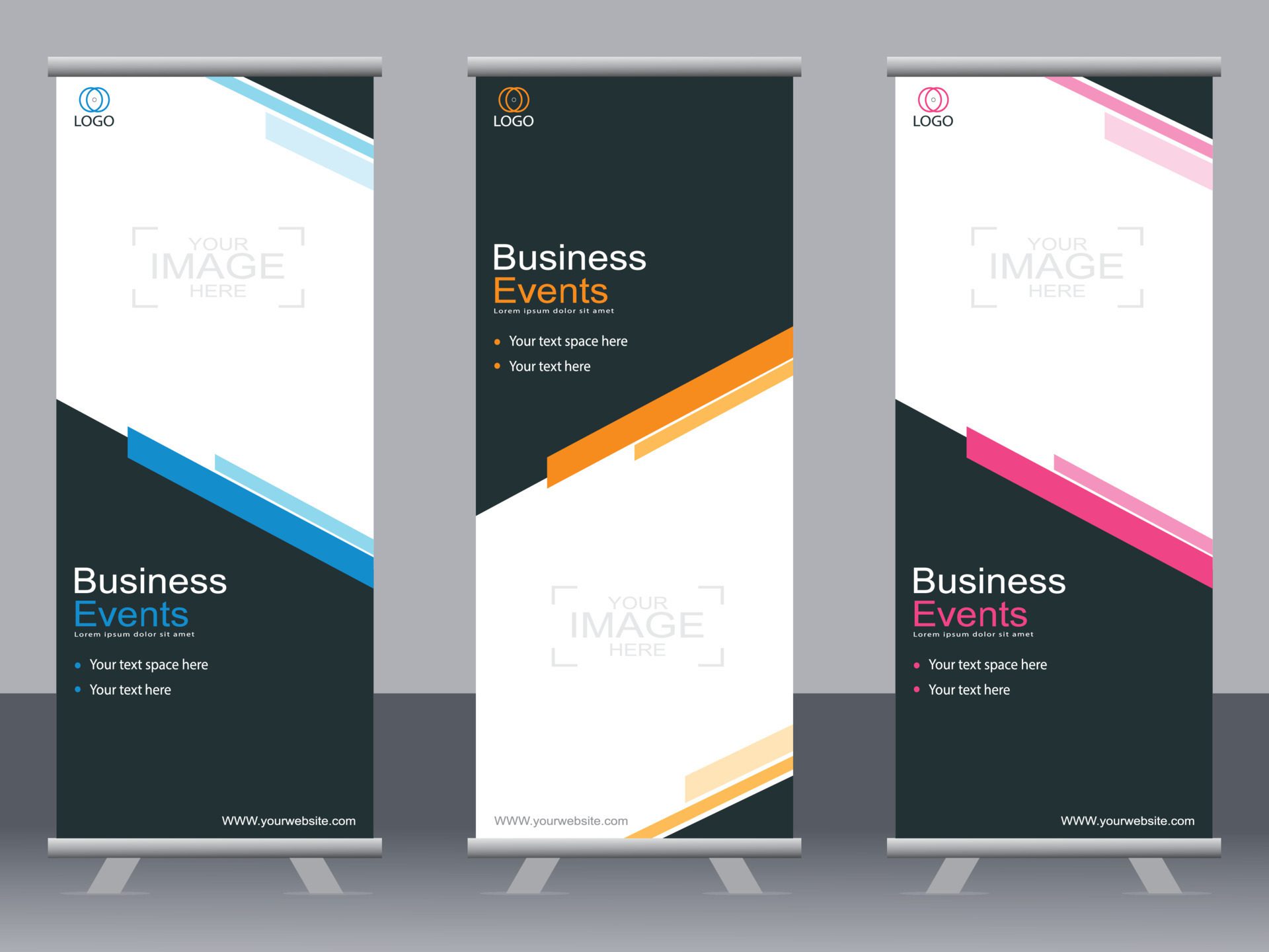 Business banner roll up set standee banner template. Free Vector