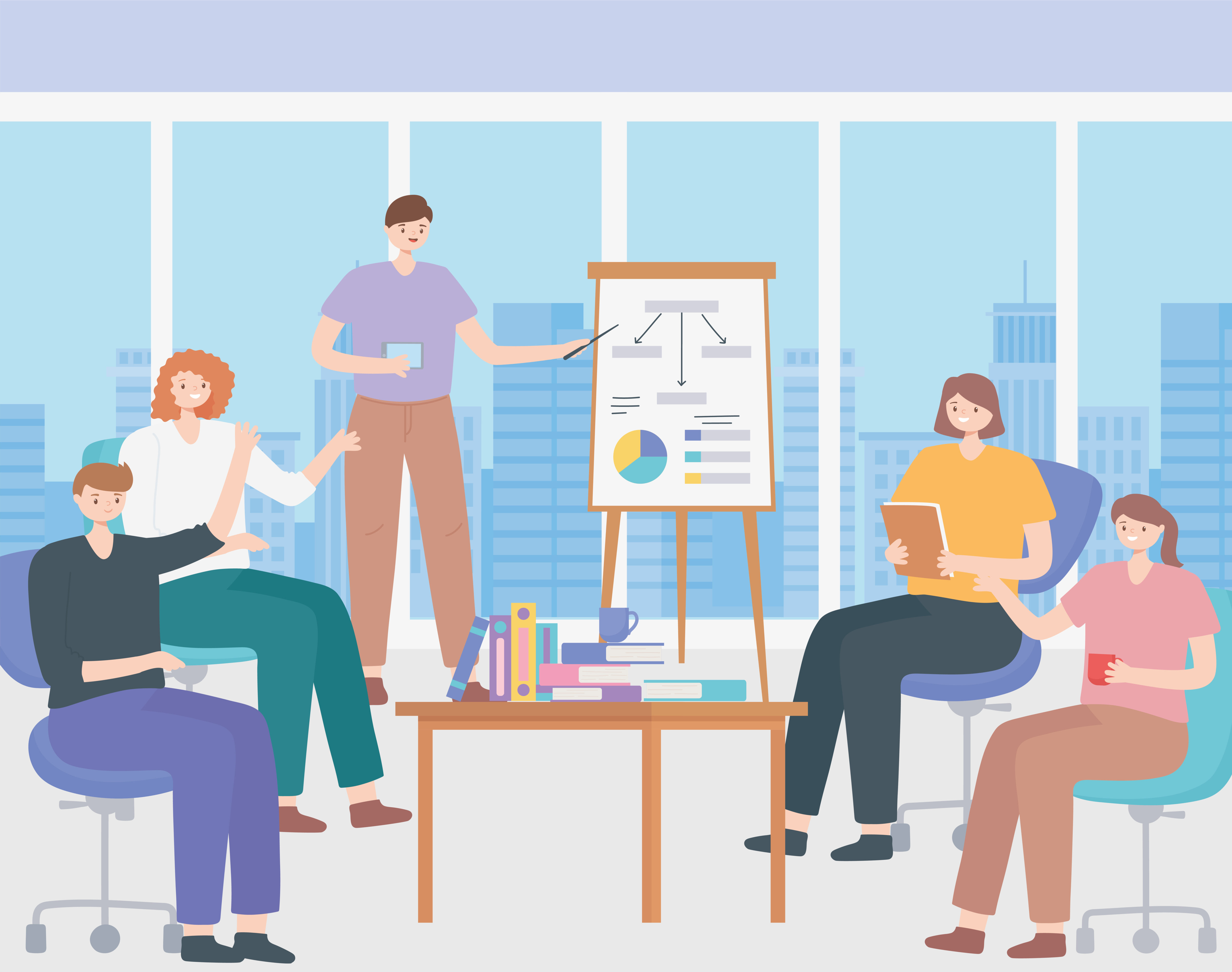 Coworking concept with people in a meeting presentation Free Vector